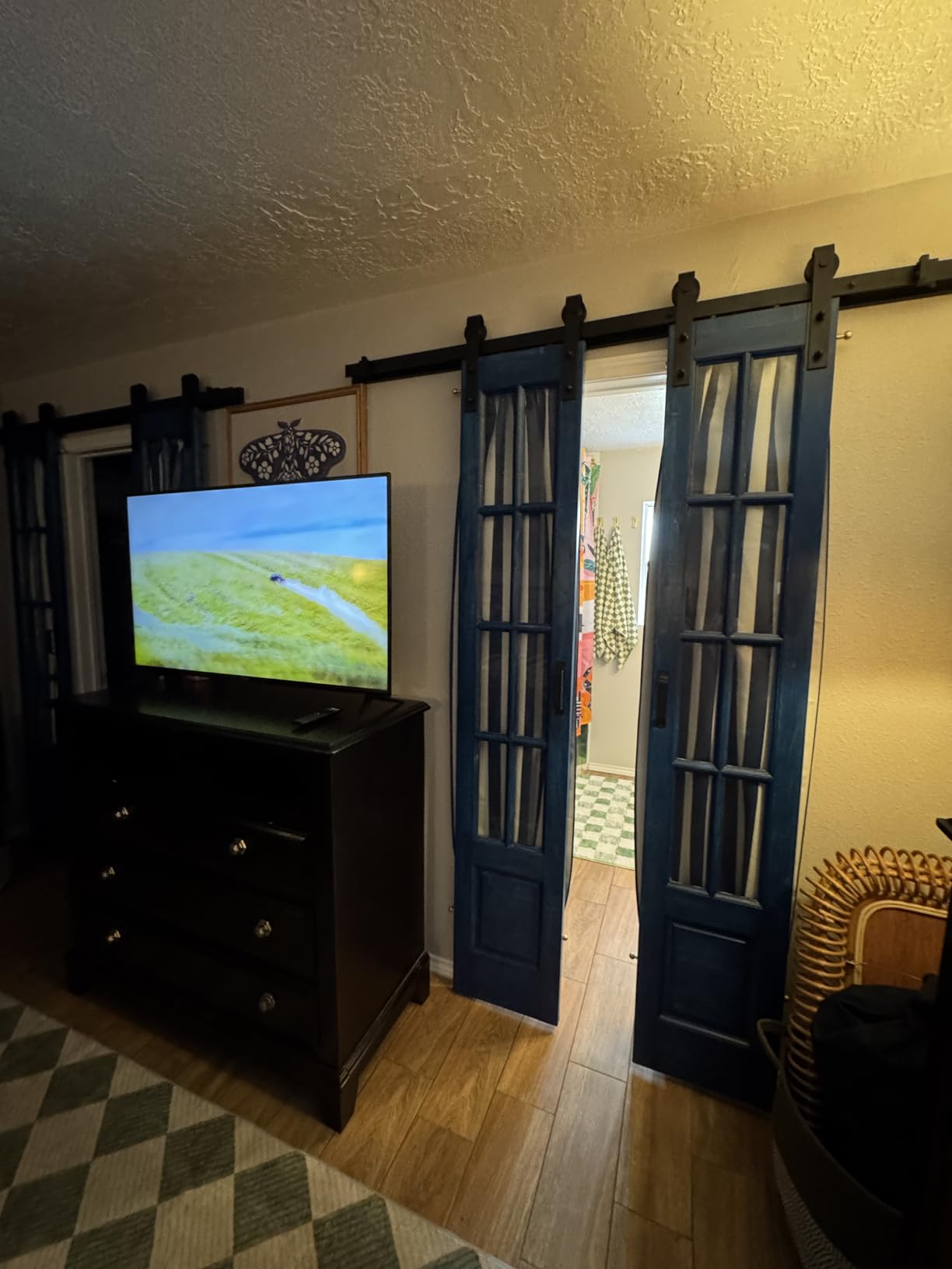 Preassembled 48x84 (Double 24x84) Inch Clear Glass French Interior Door with 8Ft Barn Door Hardware Kit Included, Spruce Wood Support DIY Dyeing, Easy Assembly customer photo 1