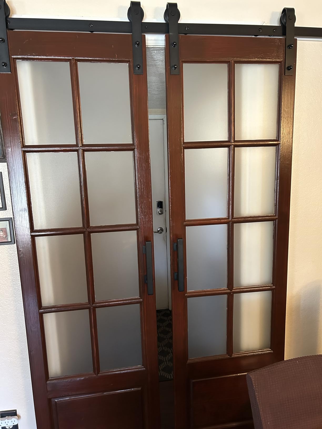 Preassembled 48x84 (Double 24x84) Inch Clear Glass French Interior Door with 8Ft Barn Door Hardware Kit Included, Spruce Wood Support DIY Dyeing, Easy Assembly customer photo 2