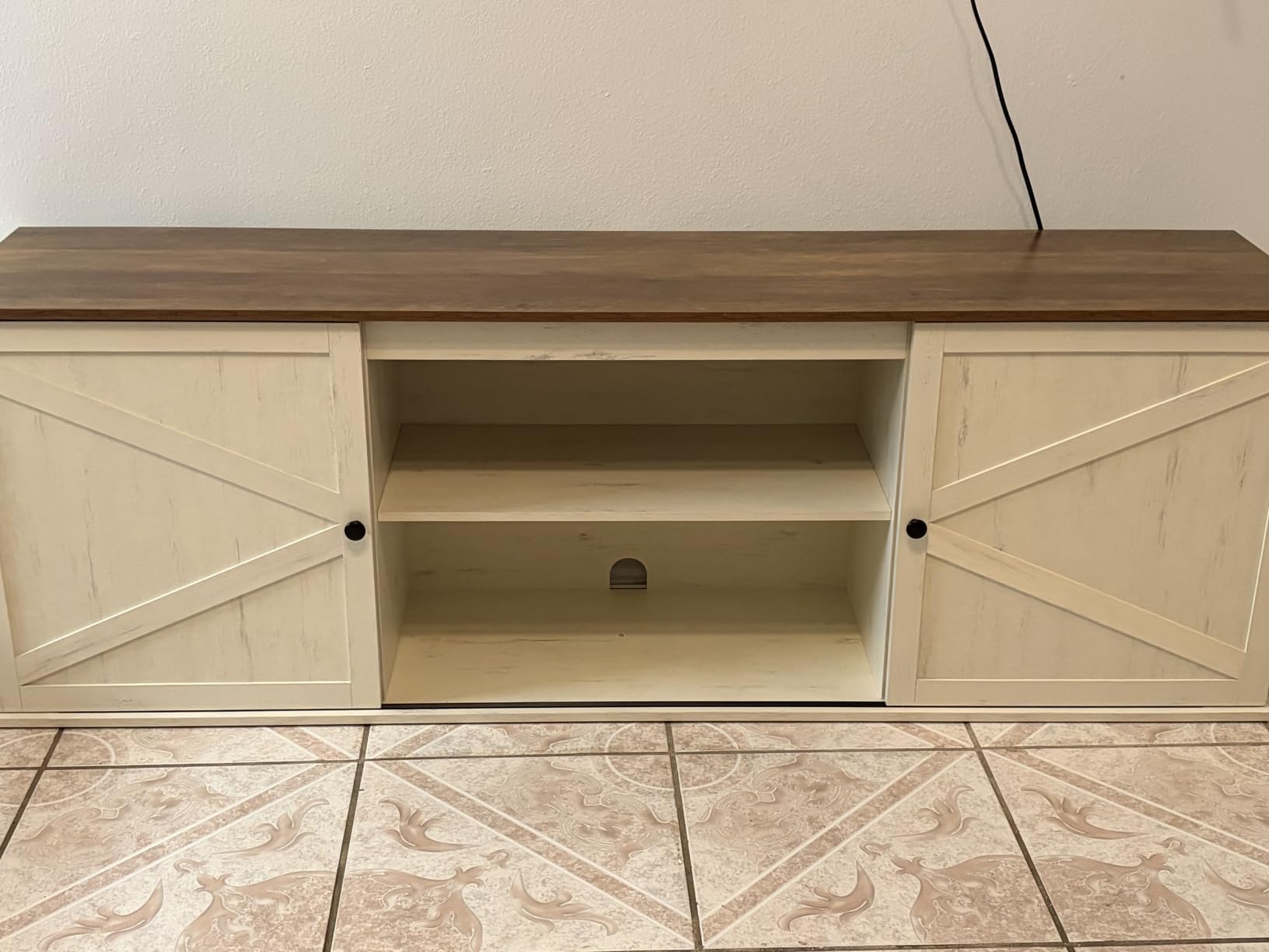 VASAGLE Farmhouse TV Stand for 65'' TV, Media Console, Sliding Barn Doors customer photo 1
