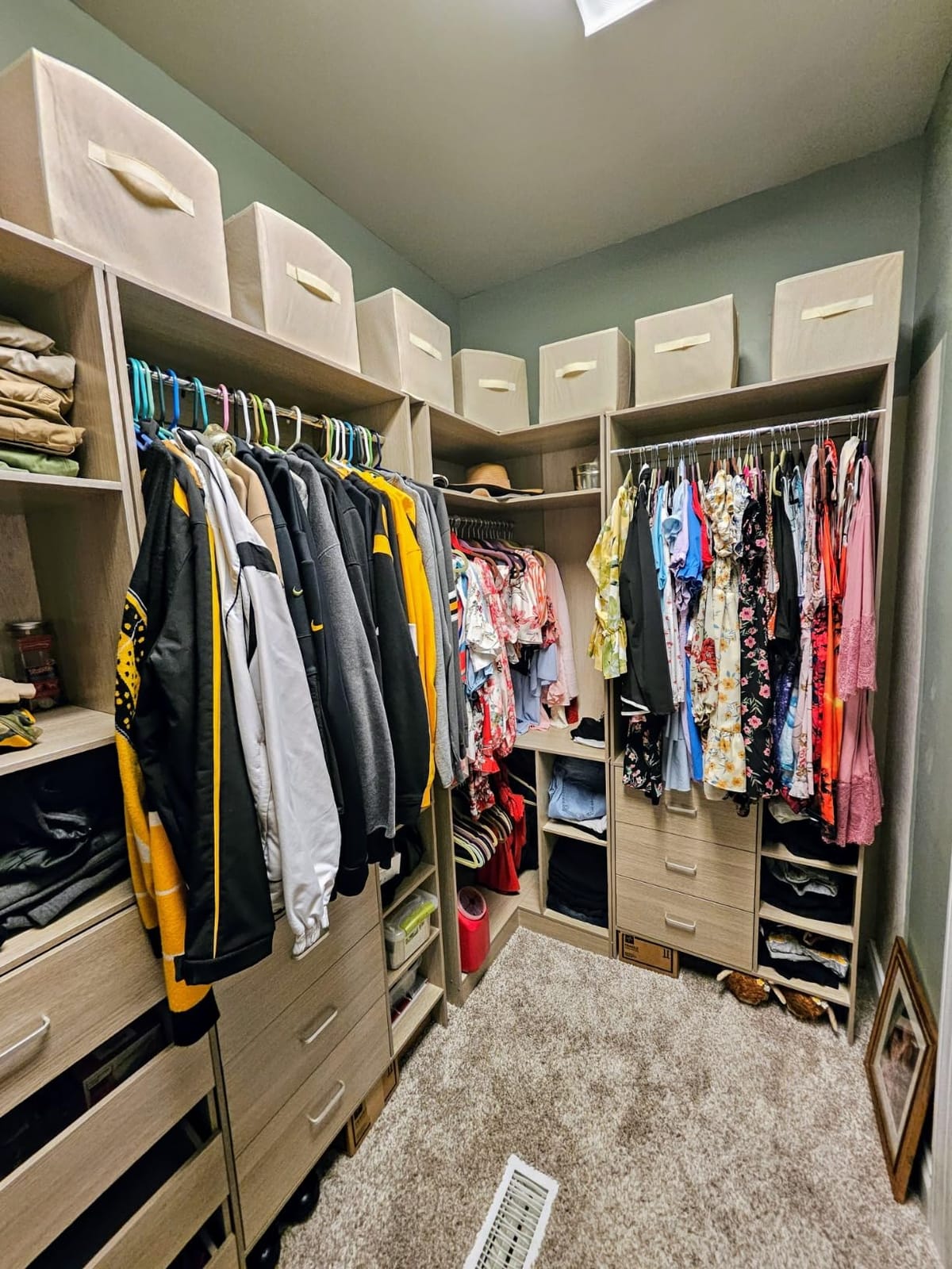 Aheaplus Closet System with 6 Drawers, 4 Hanging Rods & Corner Tower, Corner Closet System with Hanging,92.6