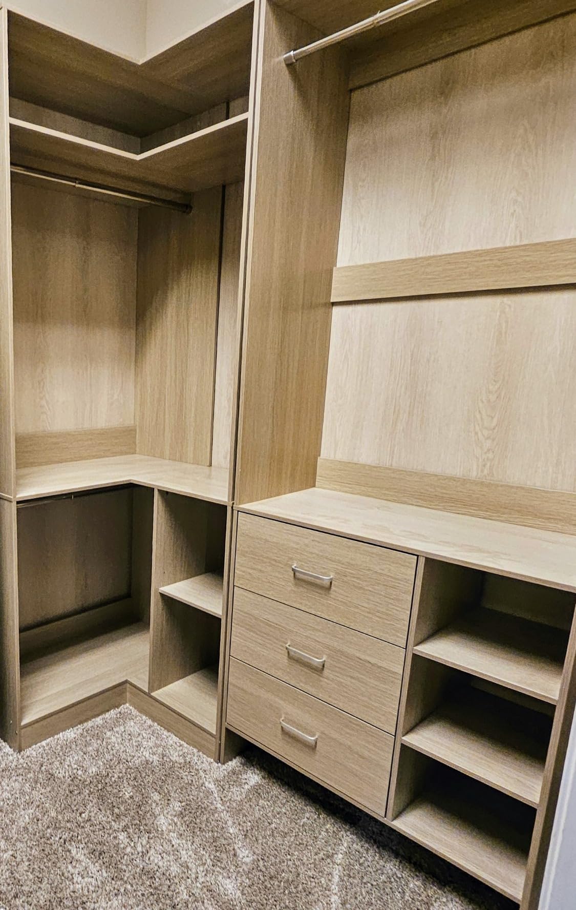 Aheaplus Closet System with 6 Drawers, 4 Hanging Rods & Corner Tower, Corner Closet System with Hanging,92.6