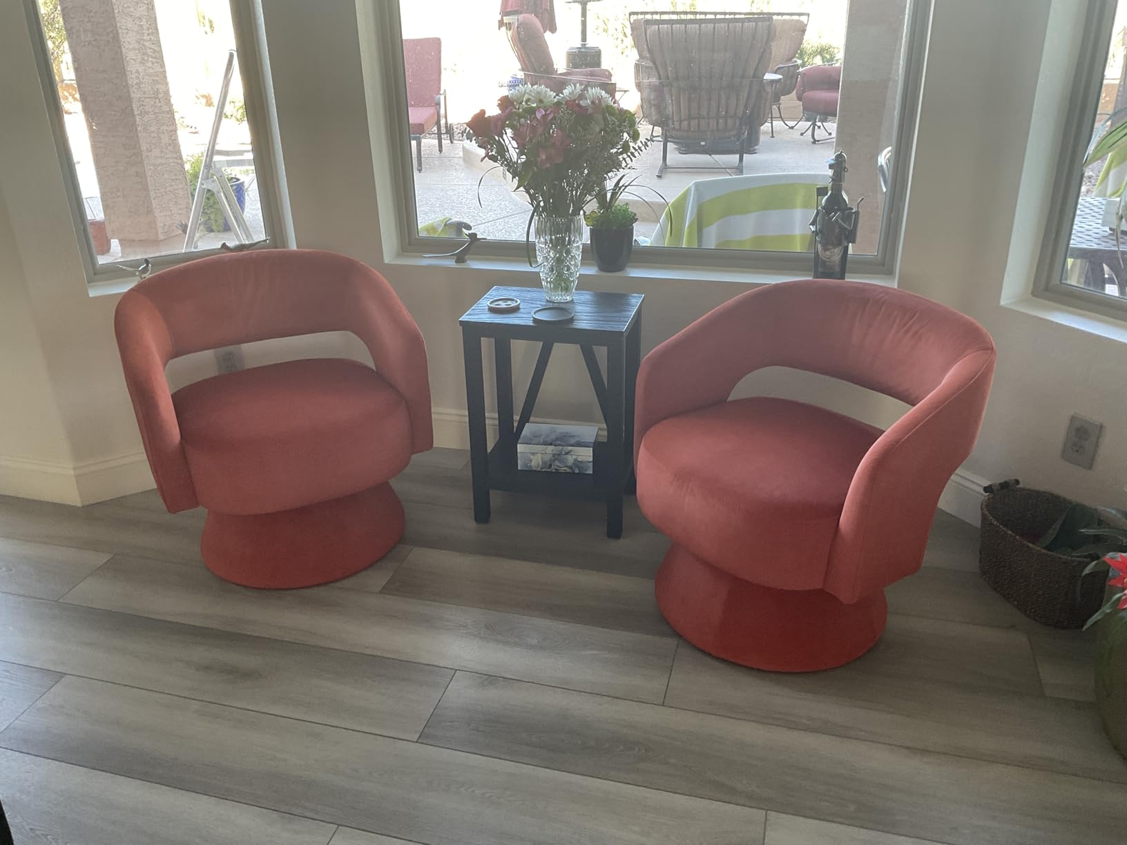 Lexicon Swivel Accent Chair, Modern Velvet Round Barrel Chair, Taupe customer photo 1
