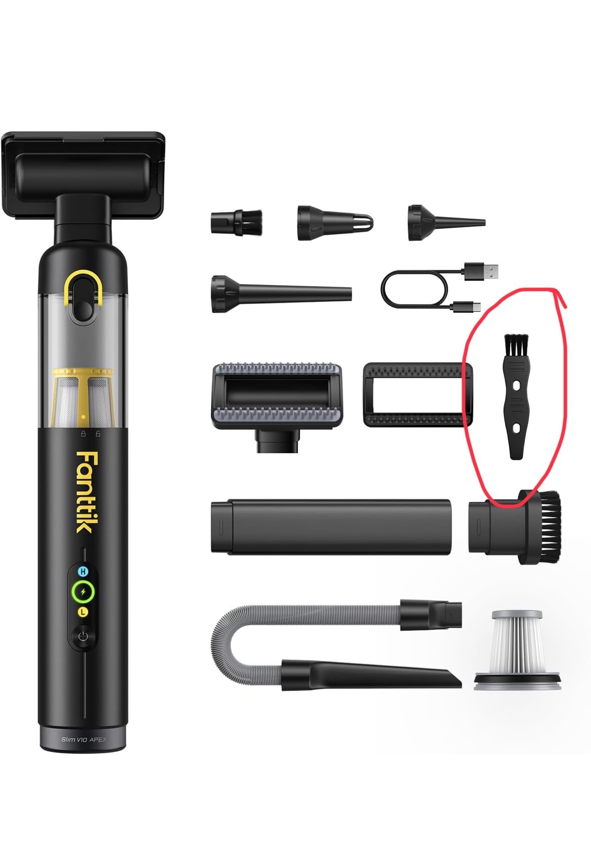 Fanttik Slim V10 APEX Cordless Car Vacuum, 4-in-1 Portable Mini Handheld Vac, Upgraded Smart Digital Display, 19kPa Suction Power, 2 Suction Modes for Small Jobs, Car, Office Desk, Keyboards (Black) customer photo 1