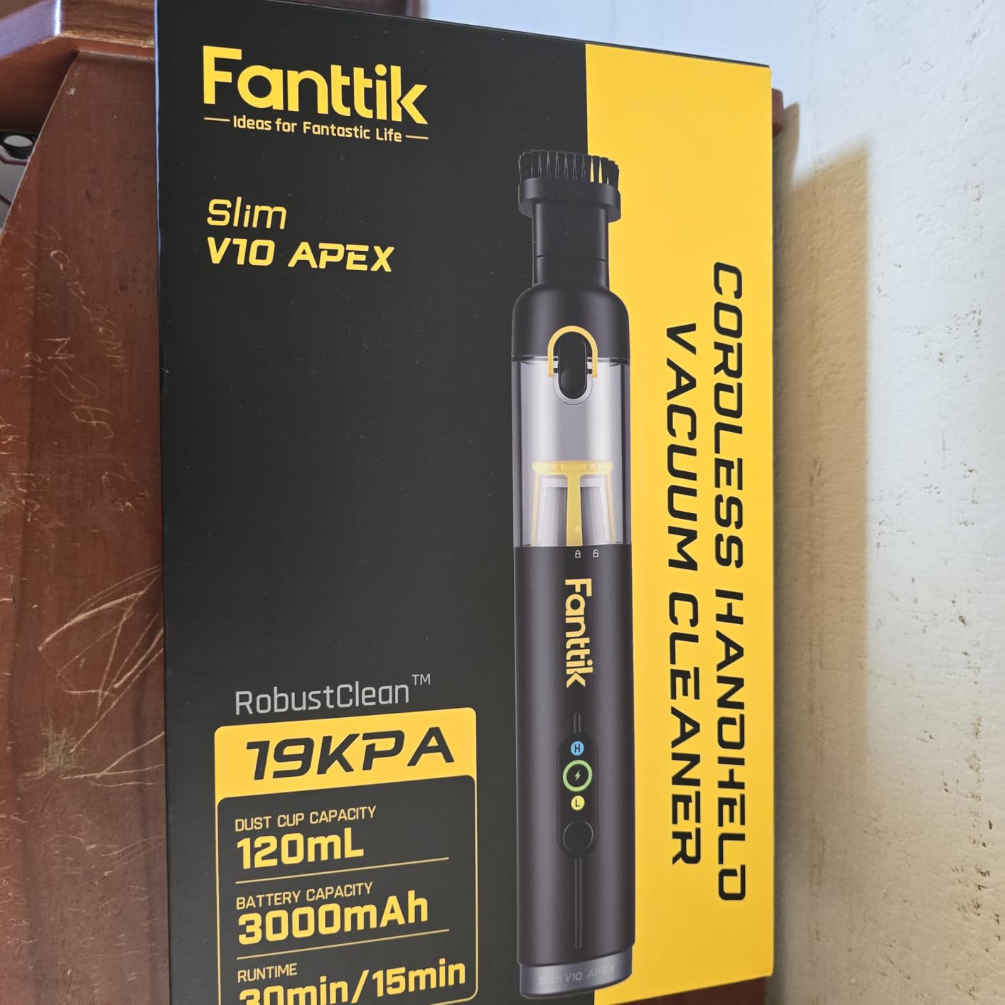 Fanttik Slim V10 APEX Cordless Car Vacuum, 4-in-1 Portable Mini Handheld Vac, Upgraded Smart Digital Display, 19kPa Suction Power, 2 Suction Modes for Small Jobs, Car, Office Desk, Keyboards (Black) customer photo 2