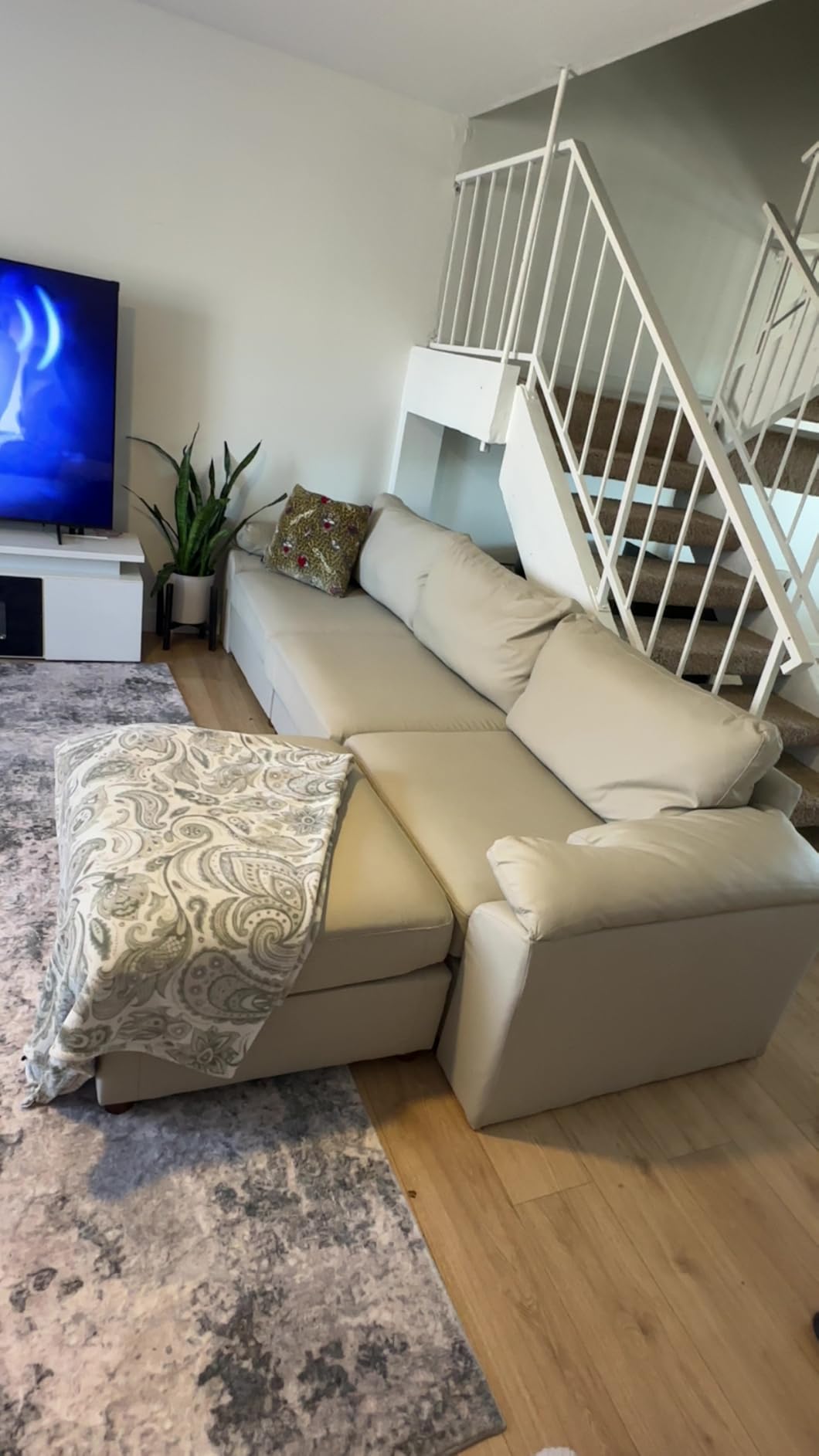 EASE MOOSE Leather Sectional Couch, L Shaped Deep Seat Modern Sofa, Beige customer photo 1