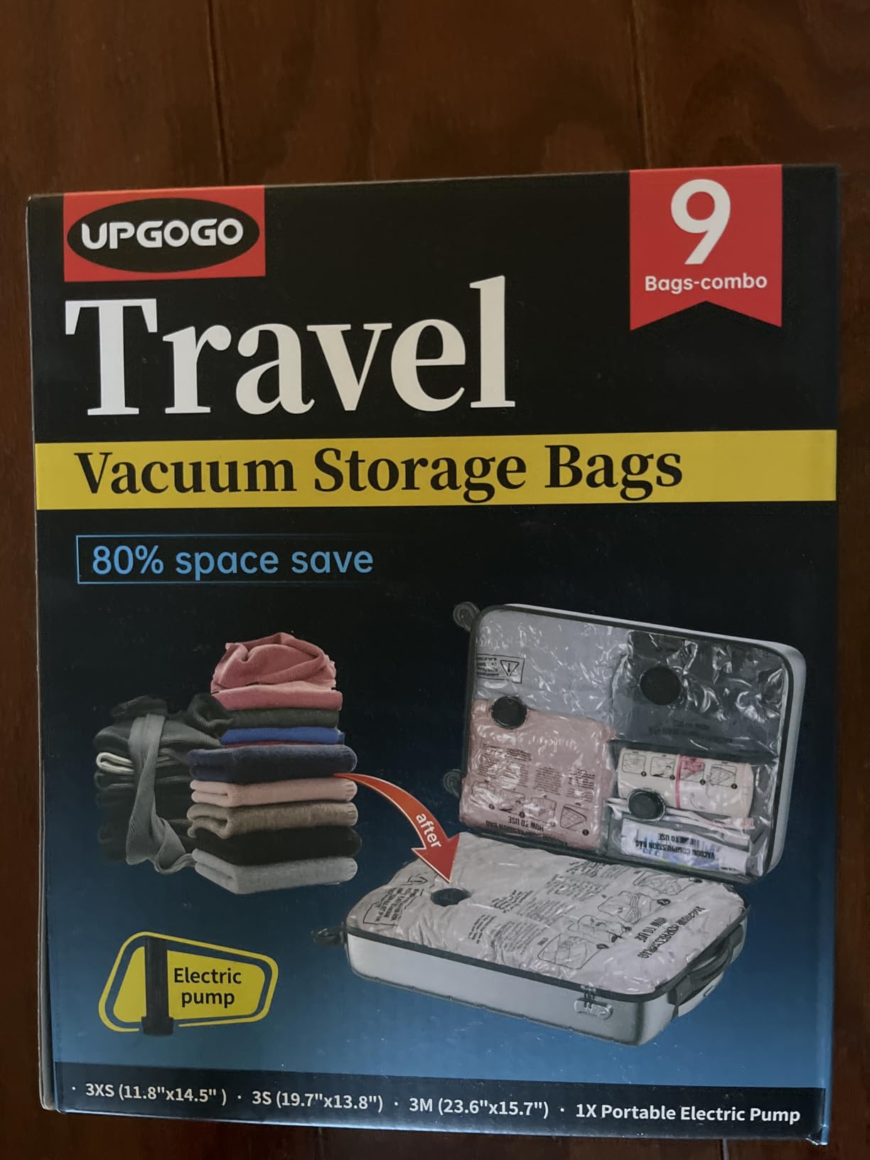 UPGOGO Travel Vacuum Bags for Luggage with Portable Electric Pump,Vacuum Seal Bags for Clothing,Packing Cubes Compression,Cruise Ship and Travel Essentials(Combo 9 Pack) customer photo 1