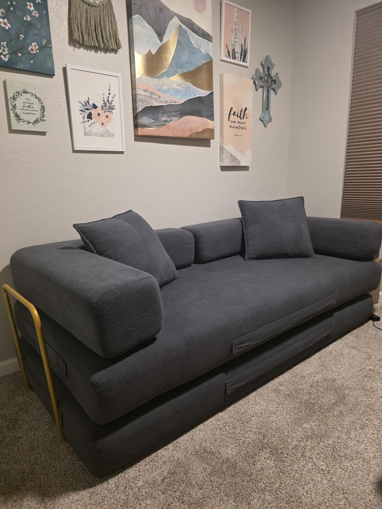 4-in-1 Folding Convertible Sofa Bed, 78 Inch Oversized Corduroy Upholstered Boneless Couch, Loveseat Sleeper with Pull Out Bed, Floor Sofa Modular Futon Couch for Living Room Bedroom Lounge, Green customer photo 2