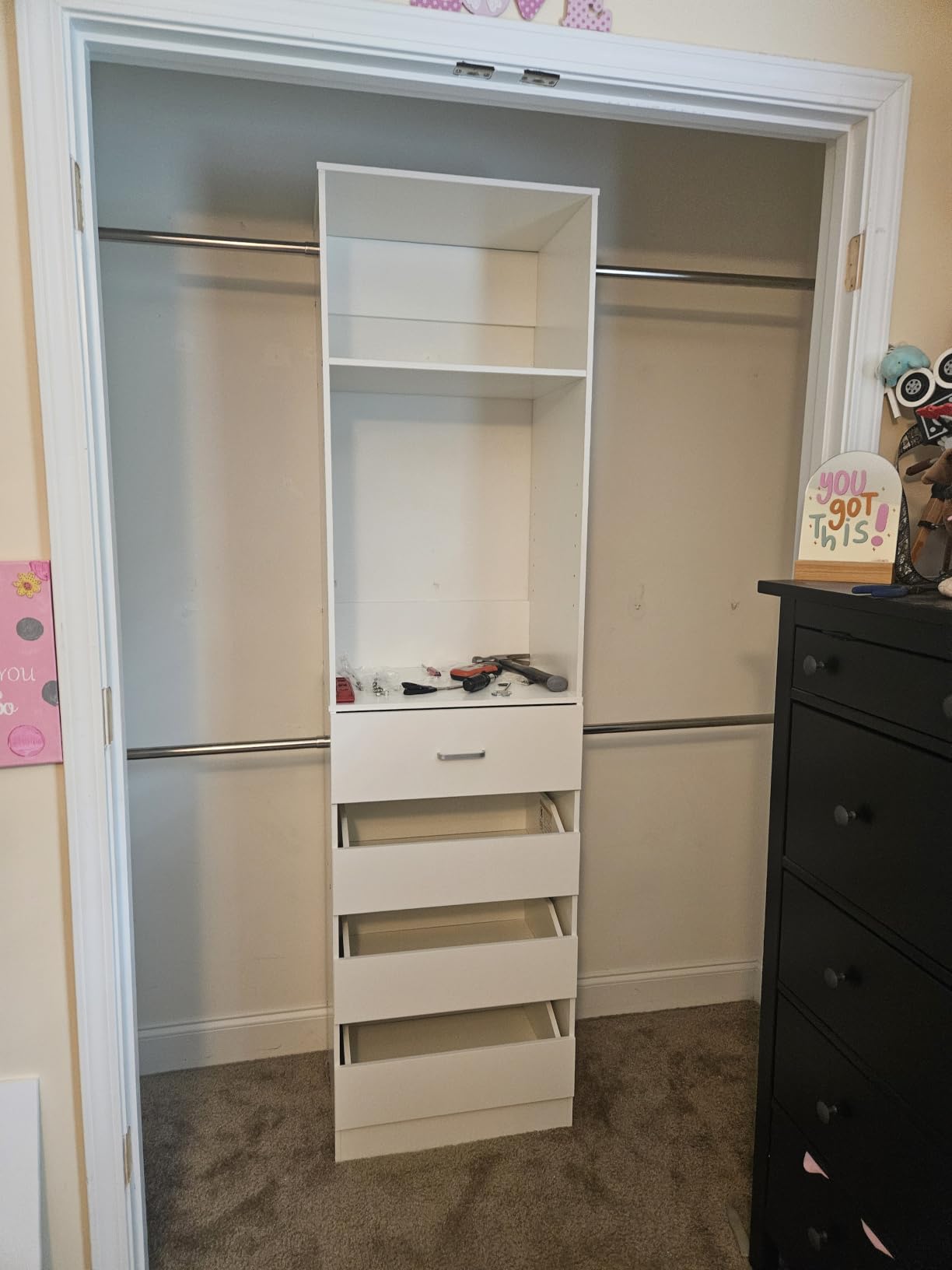 Aheaplus Closet System,4-9Ft Closet Organizer with 4 Wood Drawers,White Oak customer photo 1
