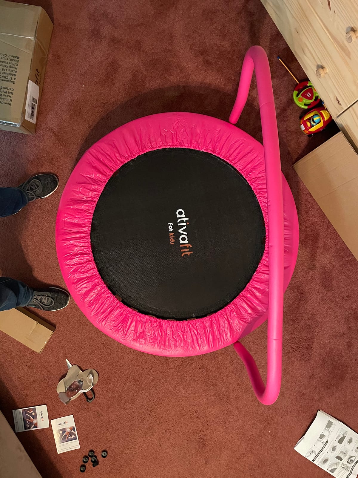 Ativafit 36inch Elastic Band Big Handle Toddler Trampoline for Kids Ages 2-6 Indoor Outdoor Mini Trampoline with Safety Padded Cover Fun for Kids customer photo 2