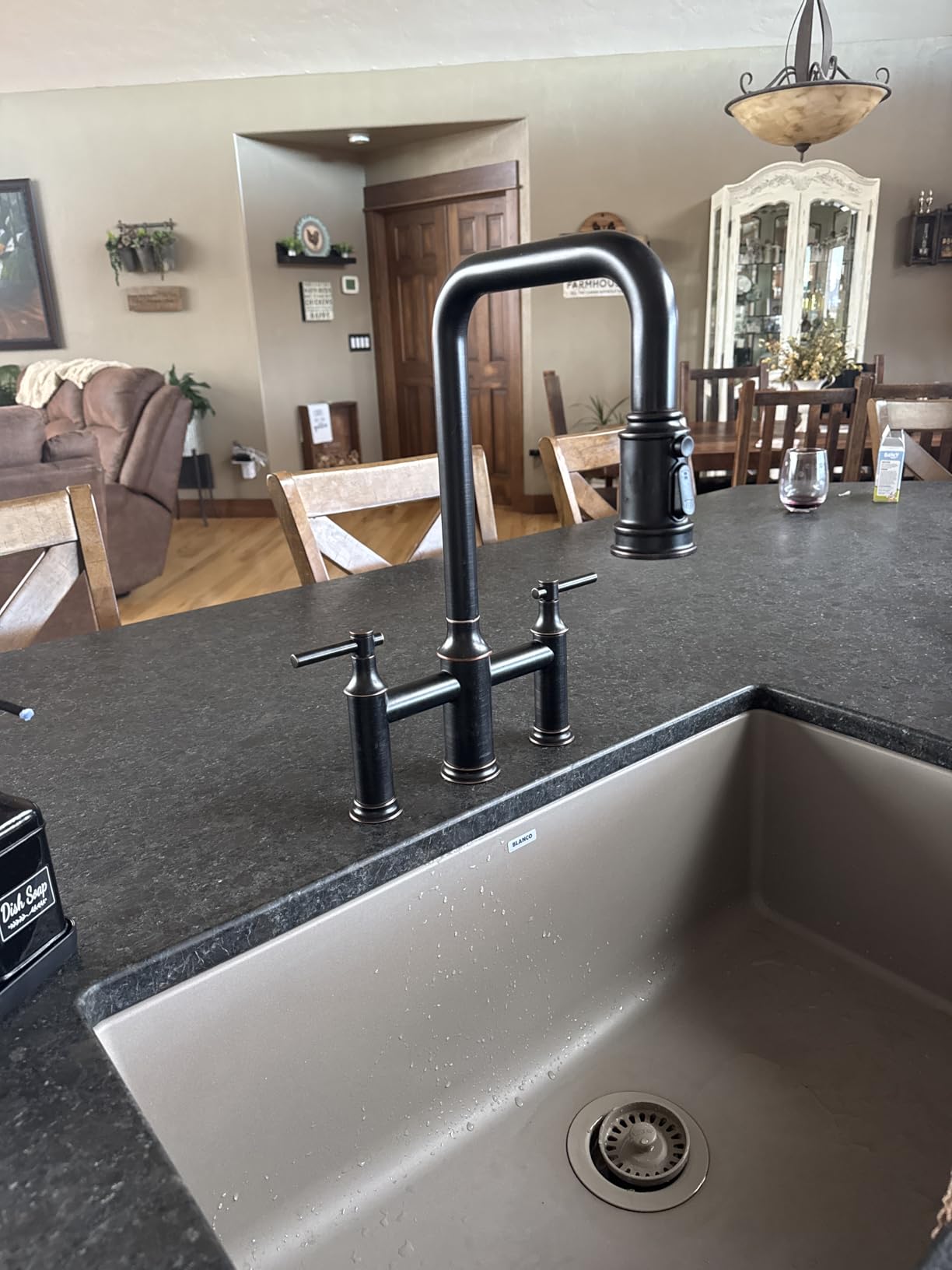 Bridge Kitchen Faucet, 3 Hole Brass Sink Faucet with Pull Down Sprayer customer photo 2