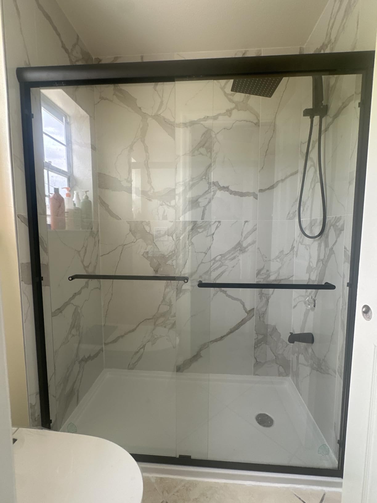 Double Sliding Glass Shower Door, 56–60 in W x 72 in H, Chrome Aluminum Frame, 1/4 in(6mm) High-Strength Tempered Glass Shower Door, for Walk-in Showers customer photo 2