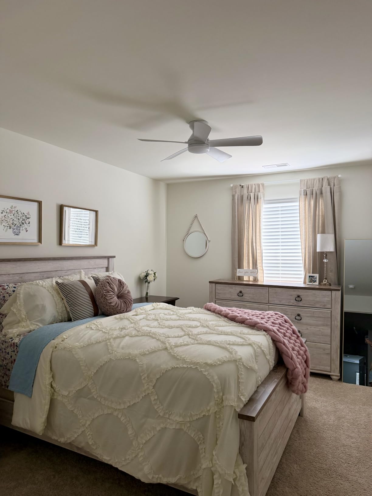 Depuley Modern Ceiling Fan with Light: 42-Inch Black Small Fans for Bedroom Indoor Outdoor - Dimmable Low Profile Ceiling Fans with Remote Control Flush Mount 5 Reversible Black Blades 6 Speeds Timer customer photo 2