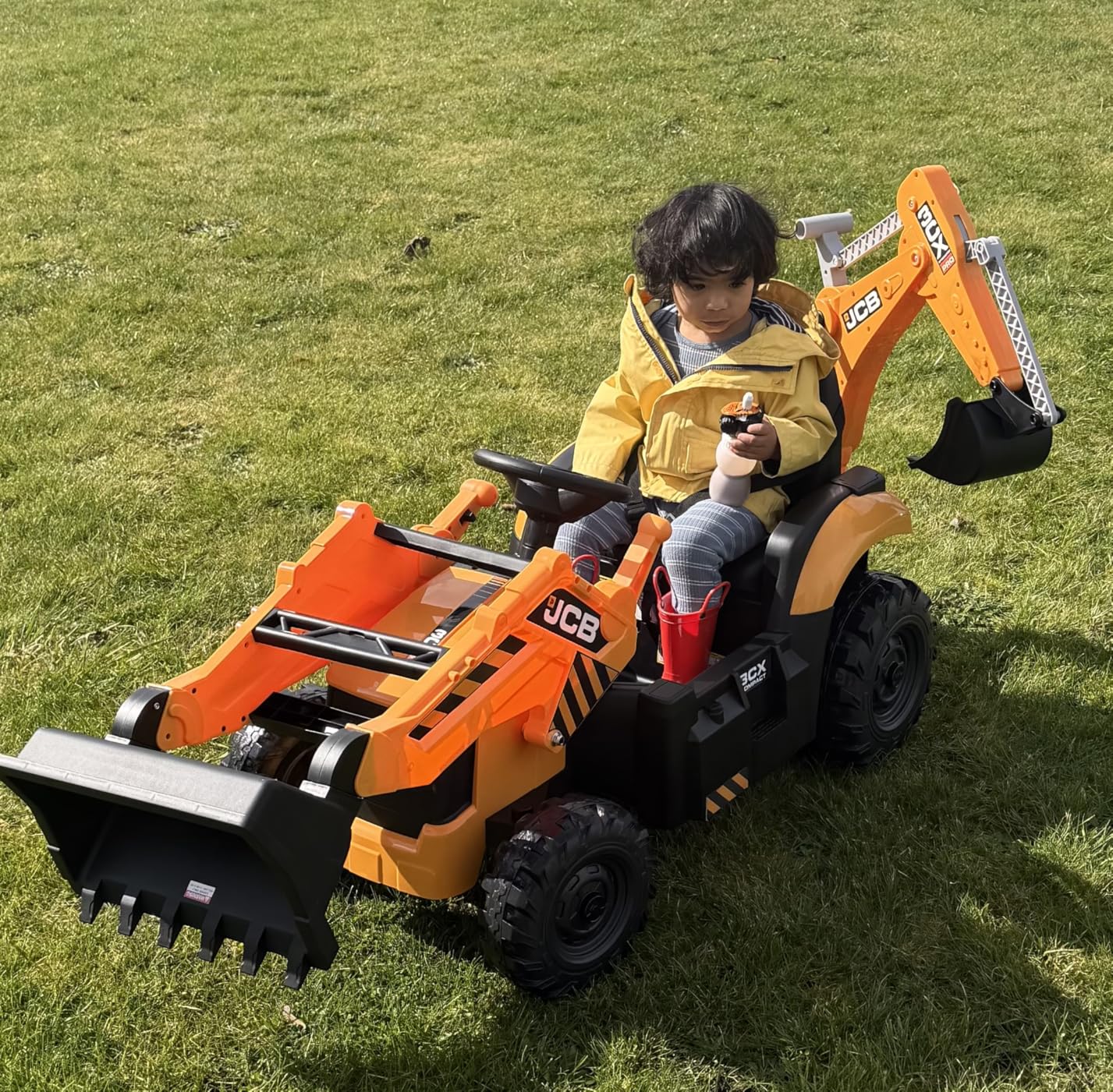 First Ride On JCB 3CX Licensed 24V Excavator Ride On Toys for Kids, Backhoe Digger Toy with Reversible Seat, Removable Front & Rear Arms, Remote Control, Electric Construction Car for Boys Girls (24V) customer photo 1