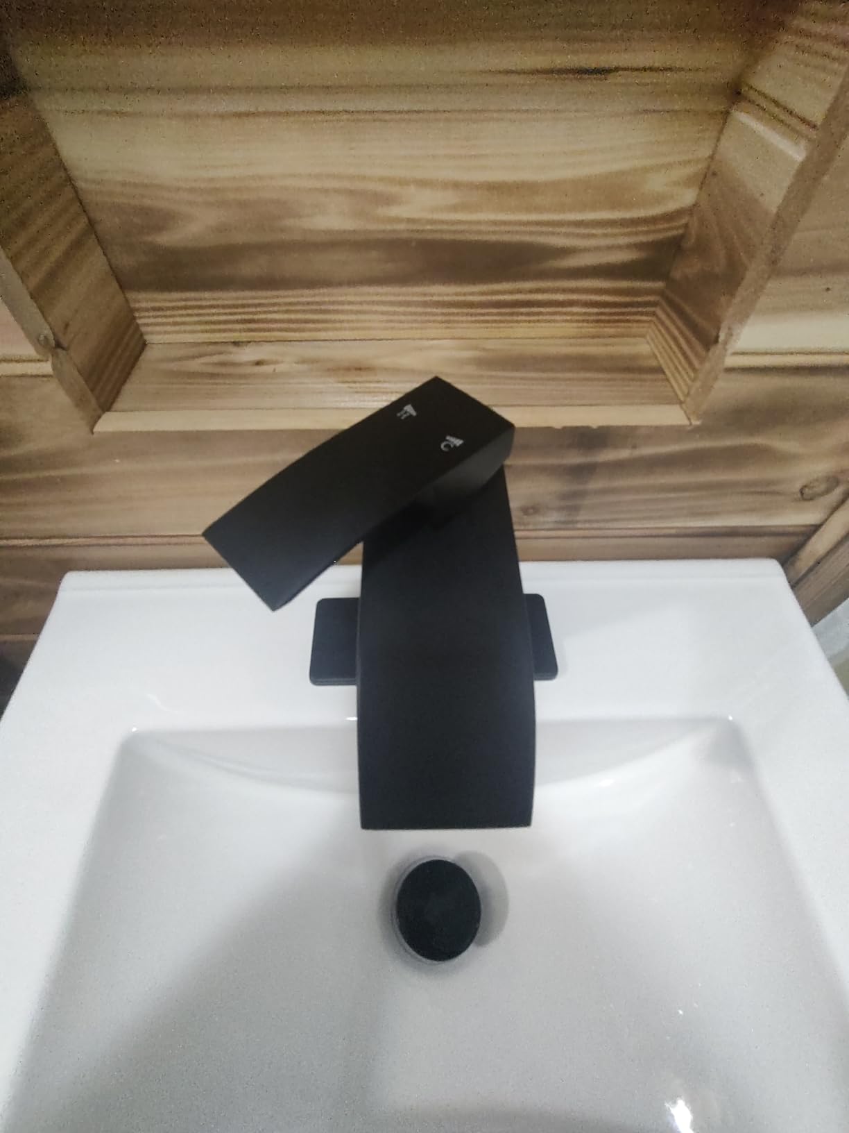 Matte Black Bathroom Faucet with Waterfall Spout and Pop-up Drain customer photo 1