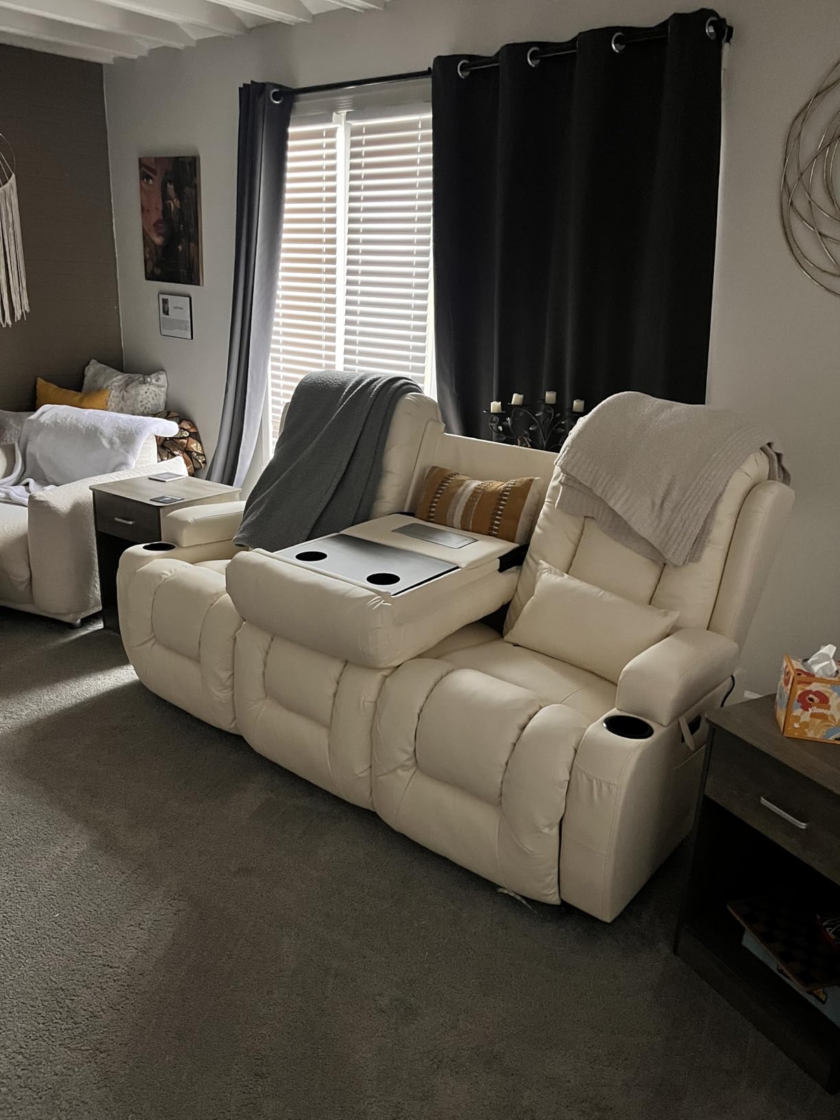 TUNYI Power Loveseat Recliner Sofa with Massage & Heat (Brown, 90