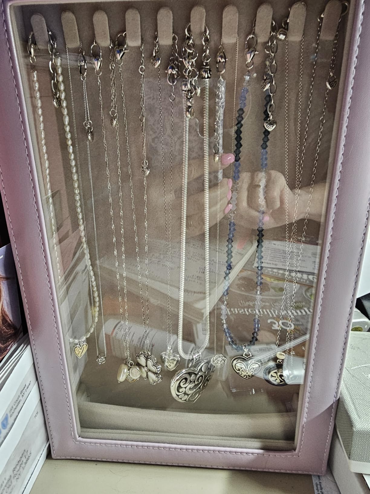 Lolalet Necklace Organizer Box, Jewelry Display Case, White, 2 Layers customer photo 1