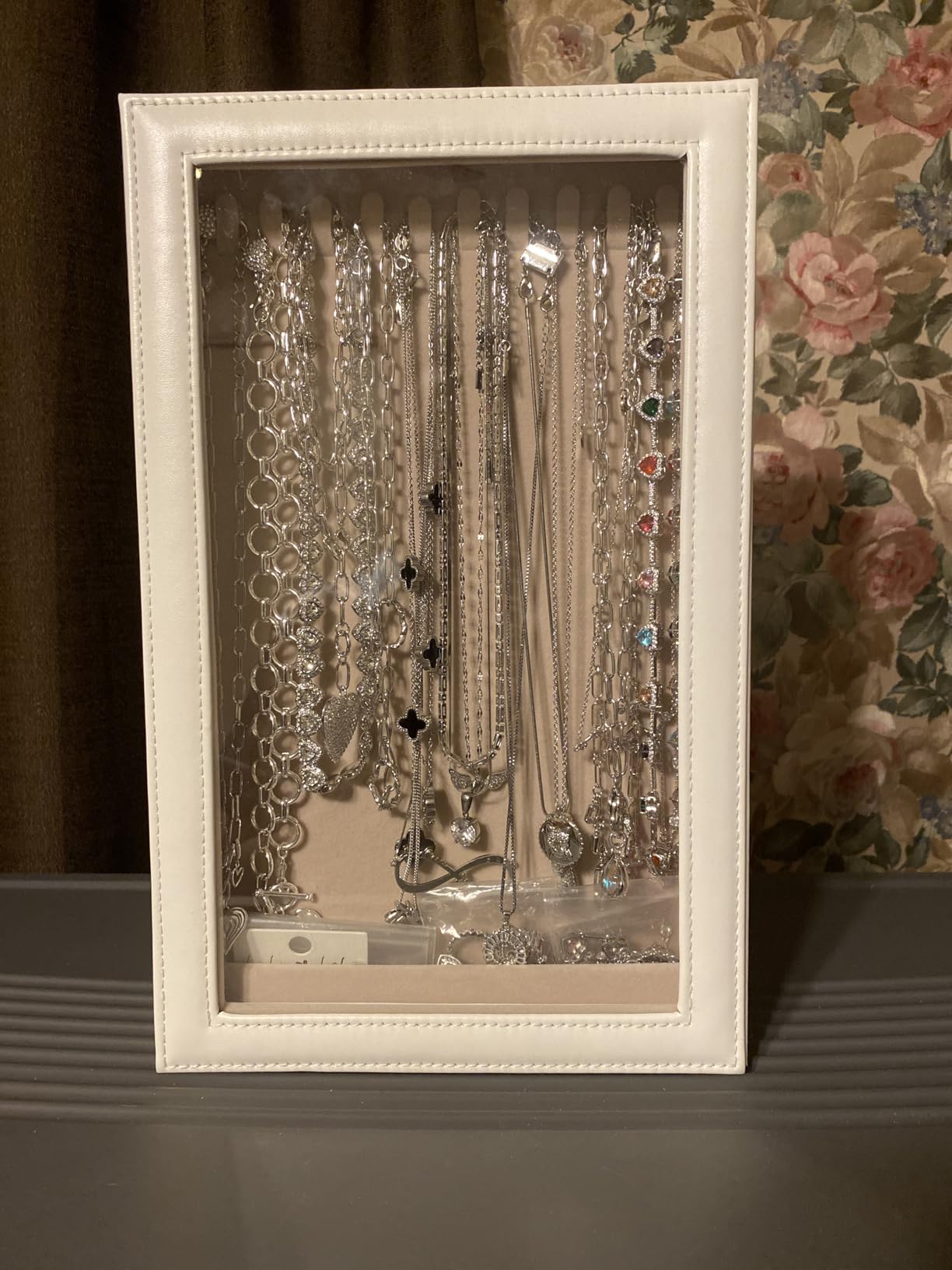 Lolalet Necklace Organizer Box, Jewelry Display Case, White, 2 Layers customer photo 2