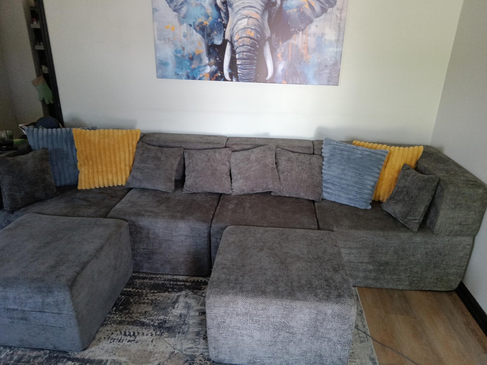 MONVANE Modular Sectional Cloud Couch for Living Room - 130'' 6 Seater Convertible Chenille Couches Set with Ottoman, No Assembly Compression Sofas, Comfy Floor Sofa with Memory Foam, Grey customer photo 2
