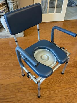 Drop Arm Bedside Commodes for Seniors, Potty Chair for Adults | Portable Commode Toilet with Padded Seat and Backrest, 400lbs Capacity, Height Adjustable, 6.3QT Bucket & Splash Guard, Blue customer photo 1