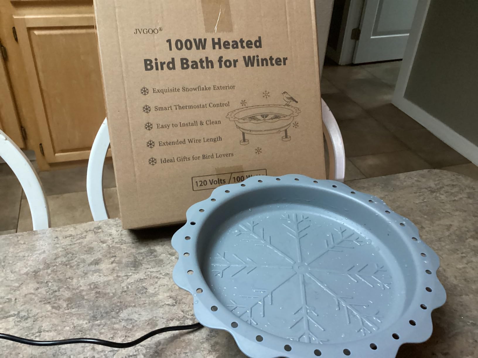 Heated Bird Bath for Outside Winter, Powerful 100W Thermostat Control Heated Bird Baths for Outdoors with 3 Metal Extension Screws, Heated Birdbath Water Heater for Garden Yard Patio Lawn(Grey) customer photo 2