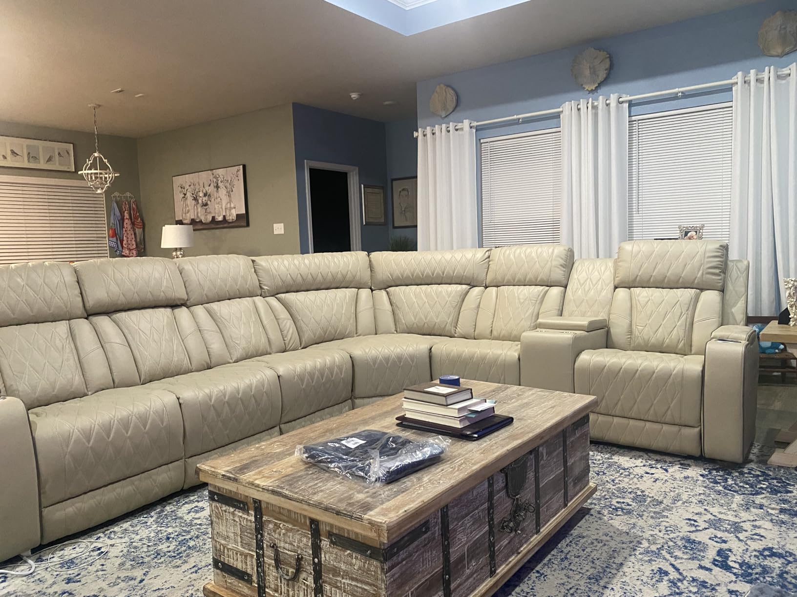 Power Recliner Sofa Sectional Sofa with LED Light for Living Room, Air Leather Reclining Corner Sectional Sofa Set, Cup Holder, Storage Console for Home Theater Seating (Black, Sectional) customer photo 2