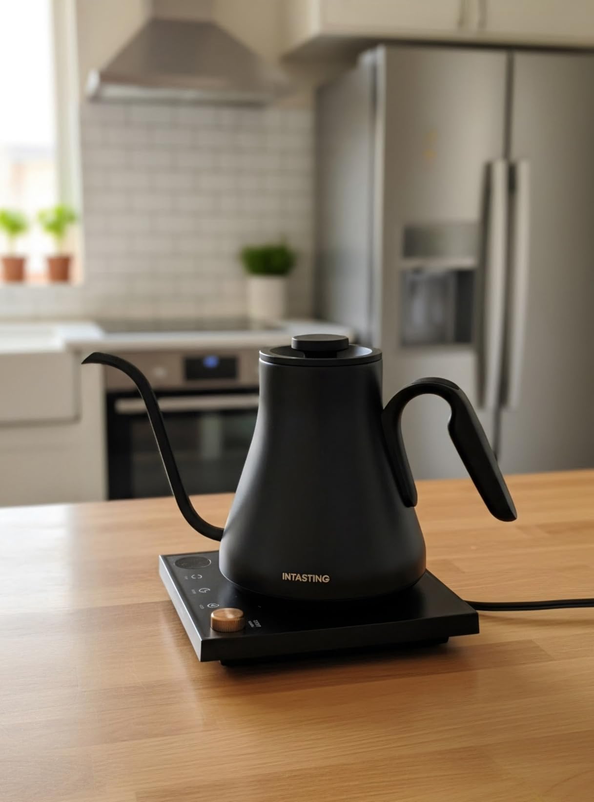 INTASTING Electric Kettle, Gooseneck Electric Kettle, ±1℉ Precise Temperature Control, Stainless Steel Interior, Quick Heating for Pour Over Coffee, Tea & Boiling Water, 0.9L (Black) customer photo 1