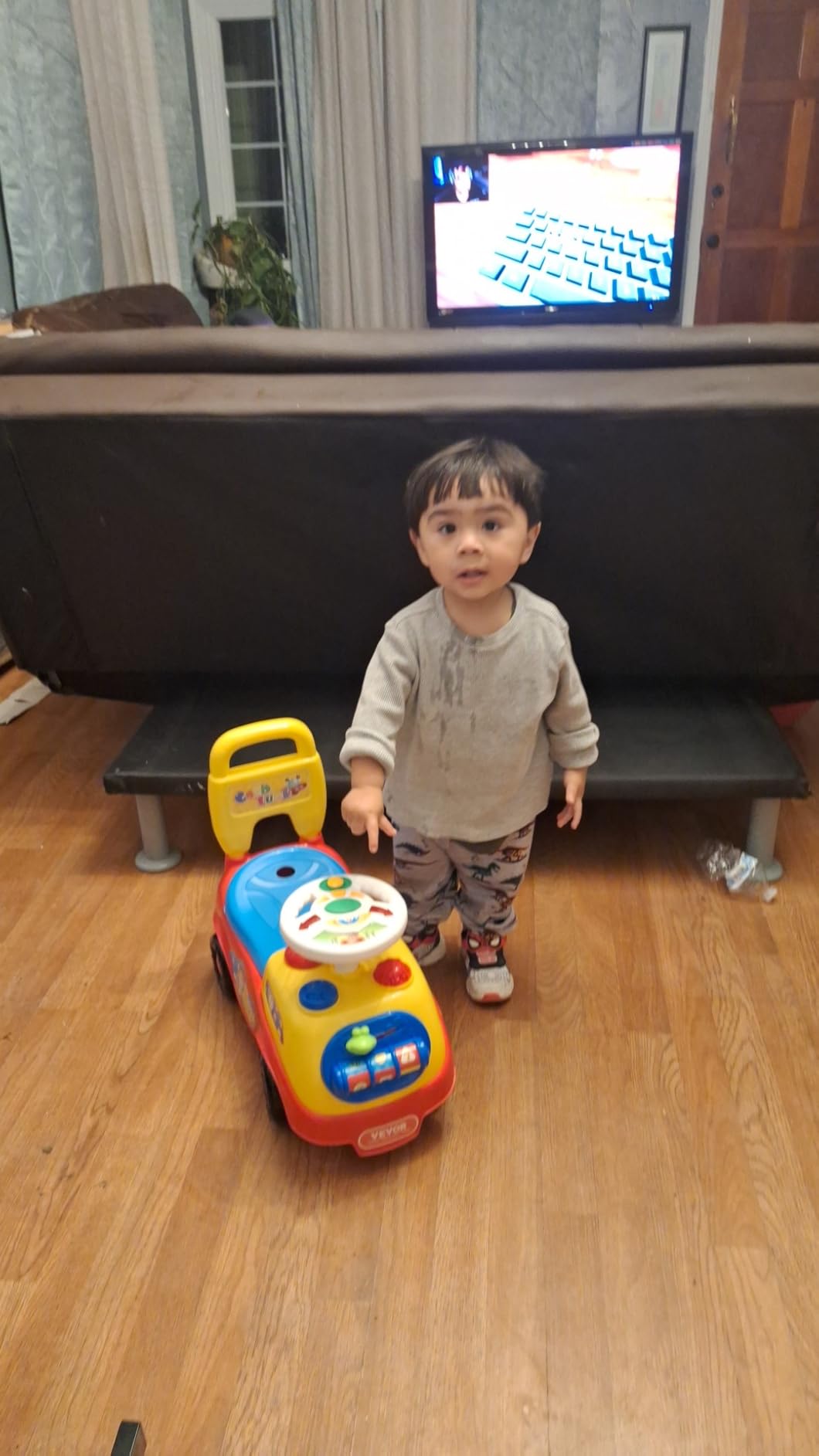 VEVOR Ride On Toddler Car, Push Car for Toddler 19 to 36 Months, Excavator Digger Toy with Helmet & Music, 55 lbs Load Capacity, Foot-to-Floor Walker for Kids, Yellow customer photo 1