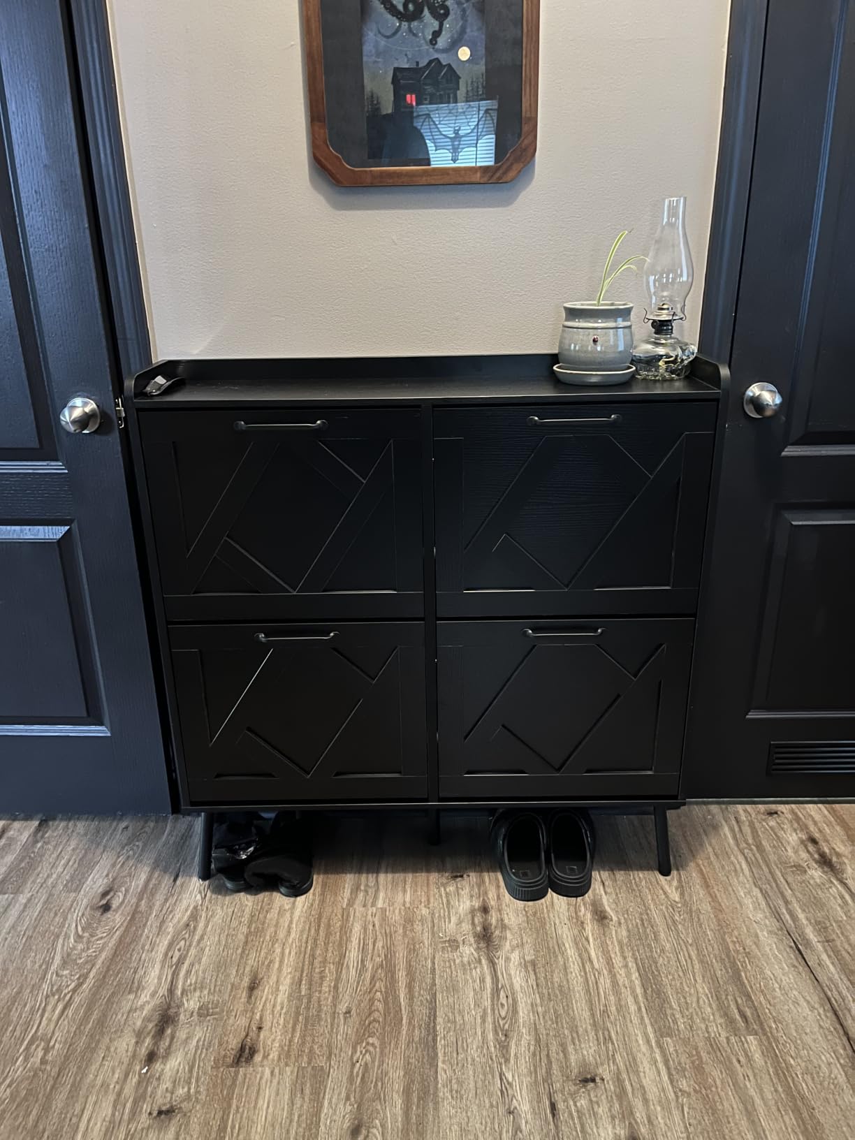 Nicetree Shoe Storage Cabinet, Shoe Cabinet with 2 Flip Drawers, Narrow Shoe Rack Cabinet, Farmhouse Slim Shoe Cabinet Storage for Entryway,Blue customer photo 1
