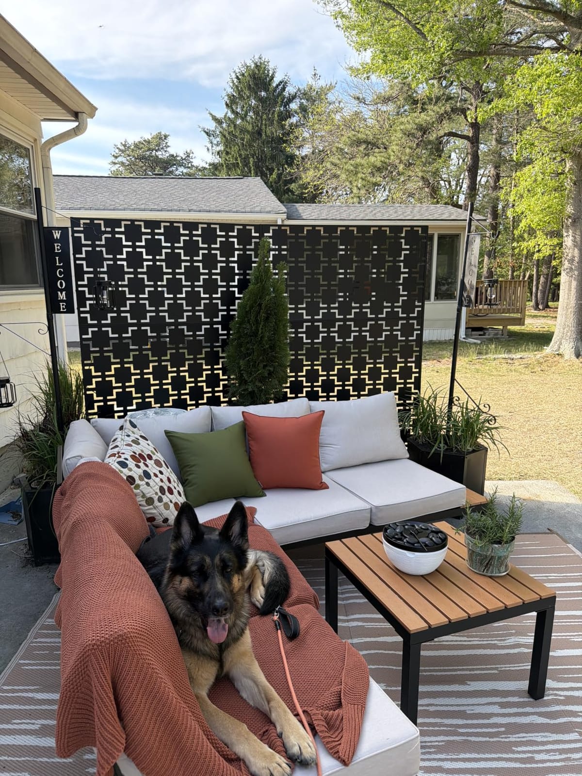 Metal Privacy Screen Outdoor – 72in Decorative Laser Cut Steel Garden Divider Panel with Tropical Leaf Design, Weatherproof Freestanding Modern Privacy Fence for Patio, Deck, Backyard & Balcony customer photo 1