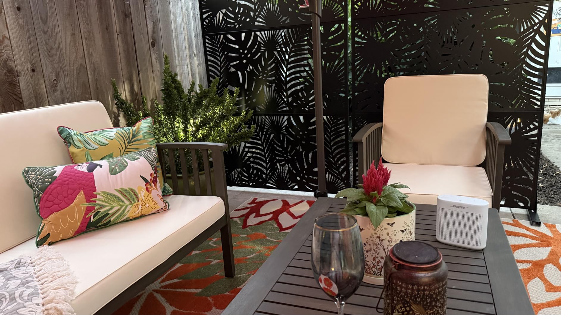 Metal Privacy Screen Outdoor – 72in Decorative Laser Cut Steel Garden Divider Panel with Tropical Leaf Design, Weatherproof Freestanding Modern Privacy Fence for Patio, Deck, Backyard & Balcony customer photo 2