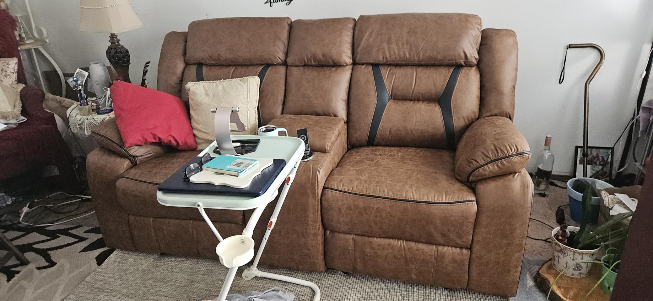 EBELLO Manual Reclining Sectional Sofa for Living Room, L-Shaped Sectional Corner Reclining Sectional Couches Home Furniture Set with Center Console, Hidden Cup Holders and Storage, Brown customer photo 2