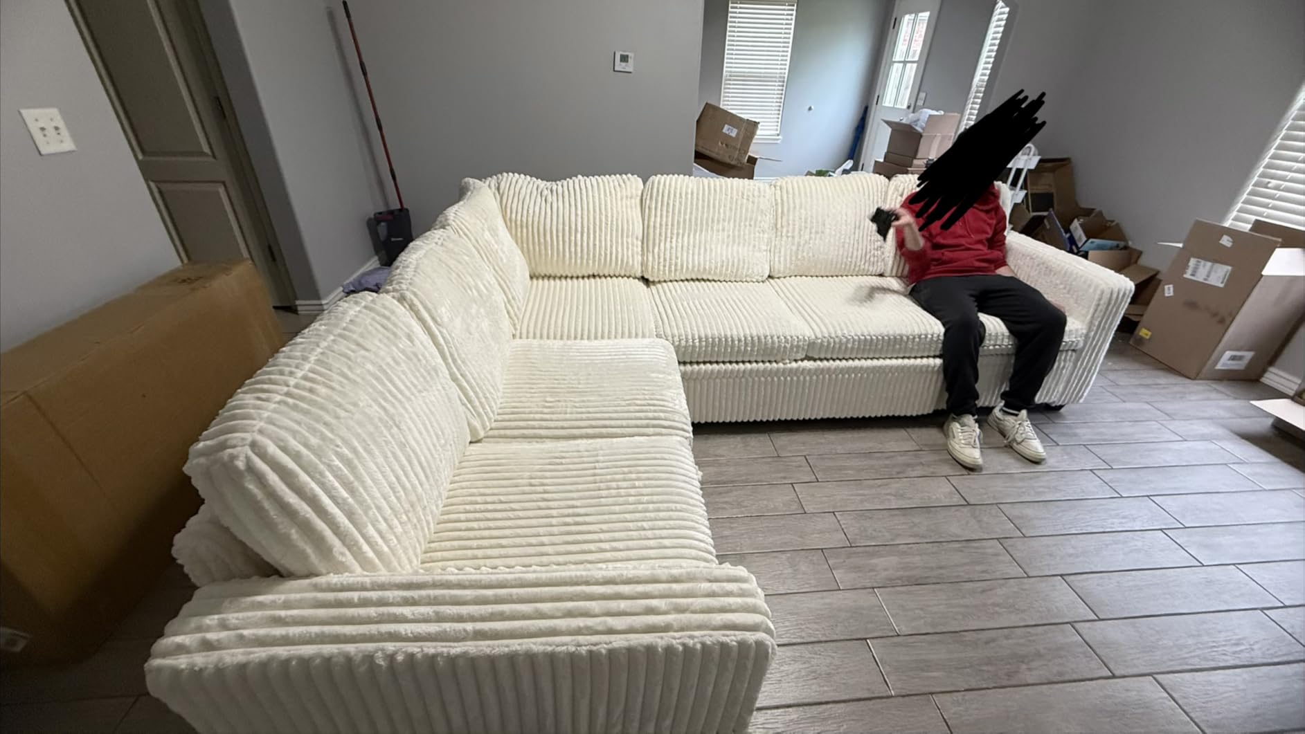 HONBAY Corduroy L Shaped Sectional Sleeper Sofa with Pull Out Bed,Green customer photo 1