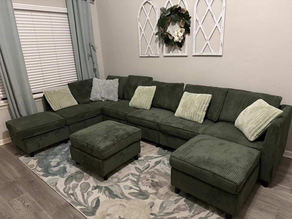 HONBAY Modular Sectional Sofa with Storage, U Shaped Couch Modular Convertible Sectional Couches for Living Room - Beige customer photo 2