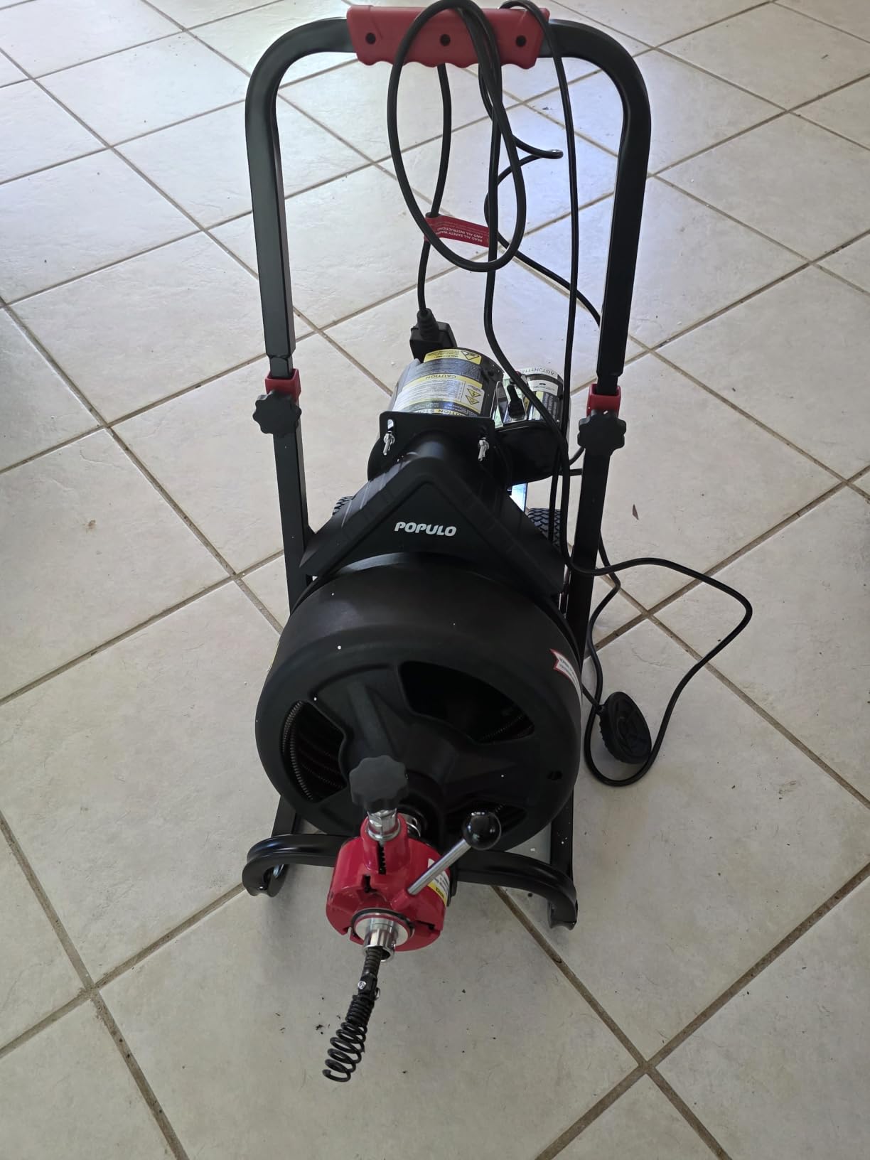 POPULO 75 ft x 1/2 inch Upgraded Electric Sewer Drain Snake Auger with 8 Cutters and 1 Root Killer, for 2-4 inch Pipes, Auto Feed Plumbing Drain Cleaner Machine, PEDC-75 Generation Two customer photo 1