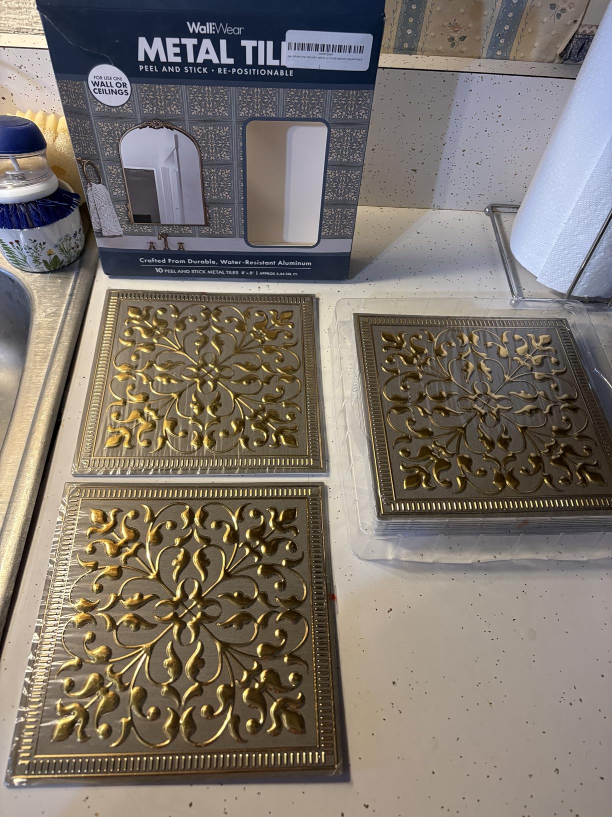 Peel and Stick Metal Backsplash Tiles, Rustic Farmhouse, 10-Pack customer photo 2