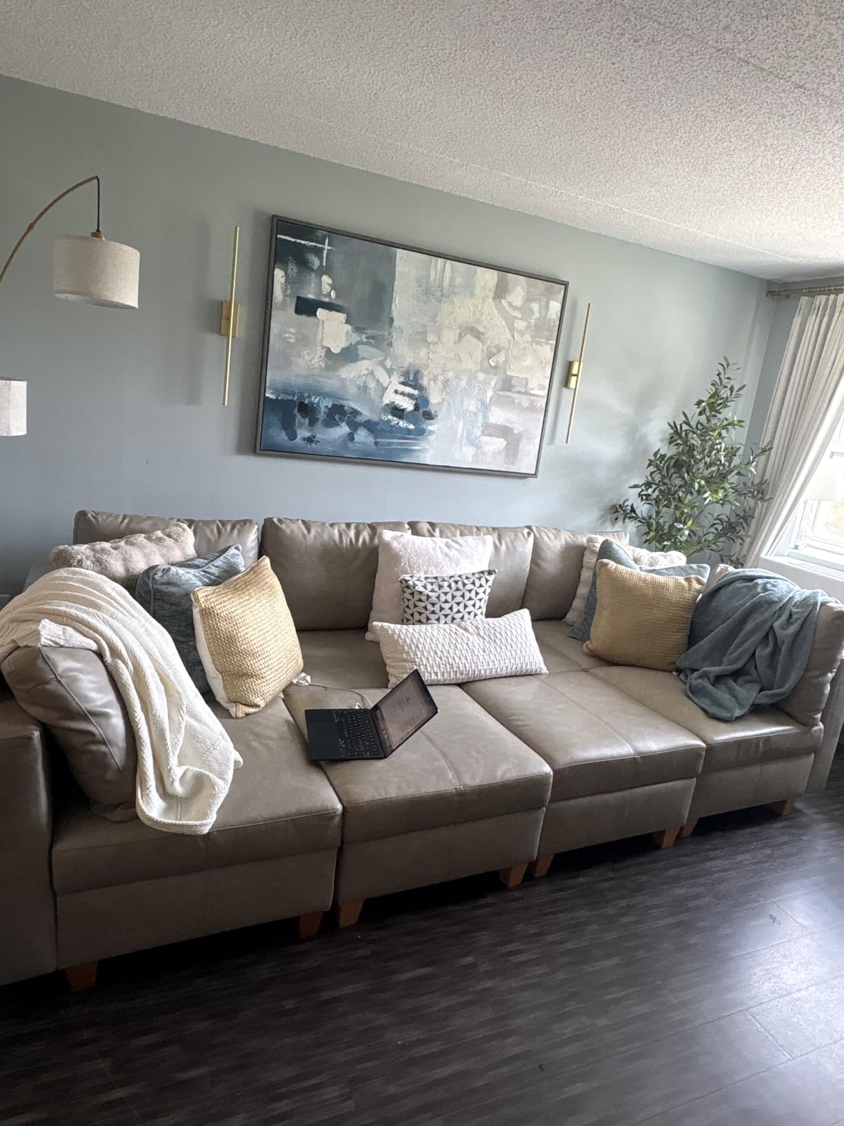EASE MOOSE Faux Leather Sectional, U Shaped Modular Sectional Sofa,Grey customer photo 1