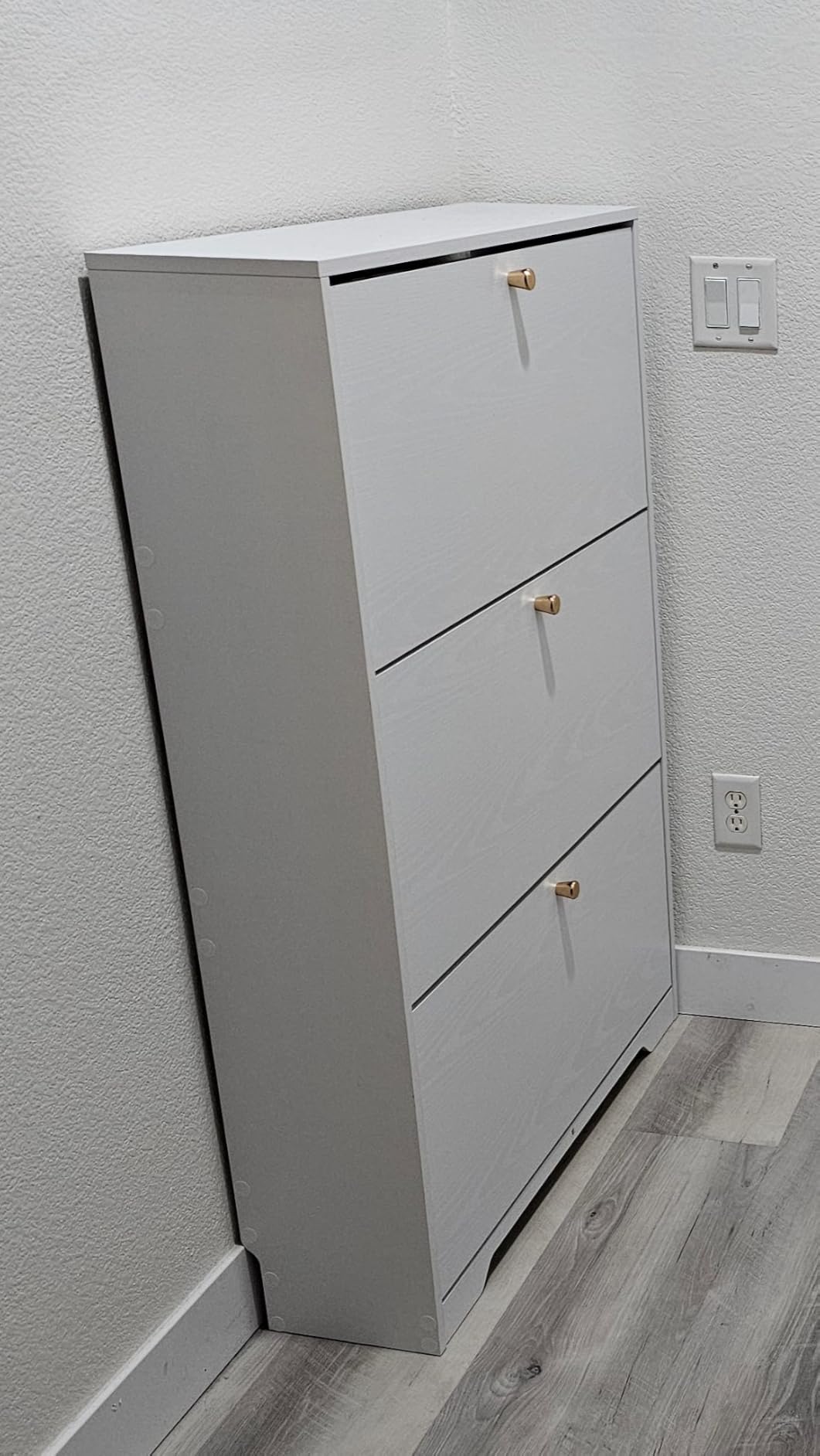 Nicetree Shoe Cabinet with 3 Flip Drawers, Narrow Shoe Organizer Cabinet, Freestanding Shoe Rack Cabinet, Modern Shoe Storage Cabinet for Entryway, Hallway, Foyer, White customer photo 2