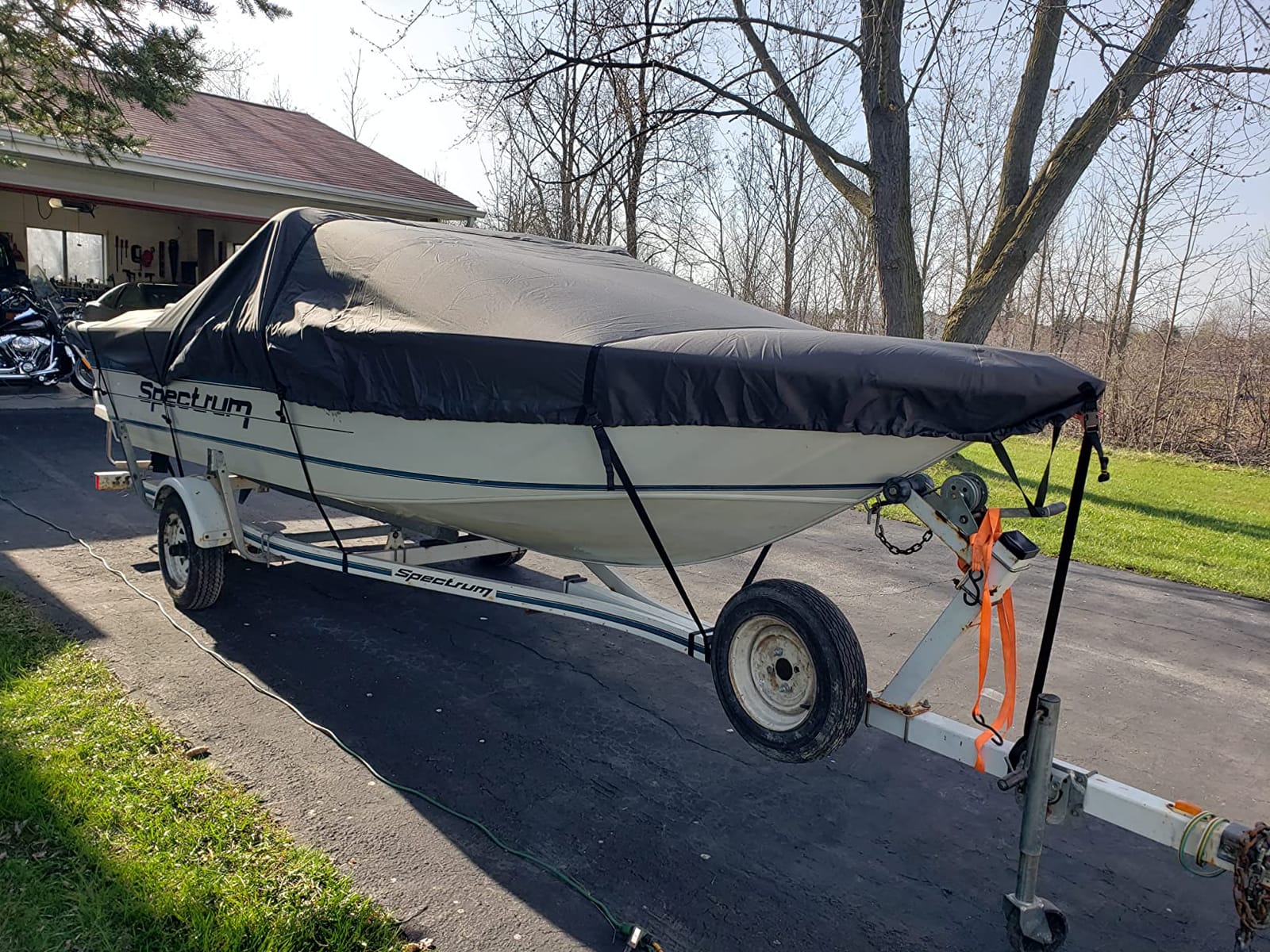 Vinpatio Pontoon Boat Cover with Motor Cover, 800D Solution-Dyed Heavy Duty Polyester Cover, UV Resistant Marine Grade Waterproof Covers Fits 26'-28' L, Deep Grey customer photo 2