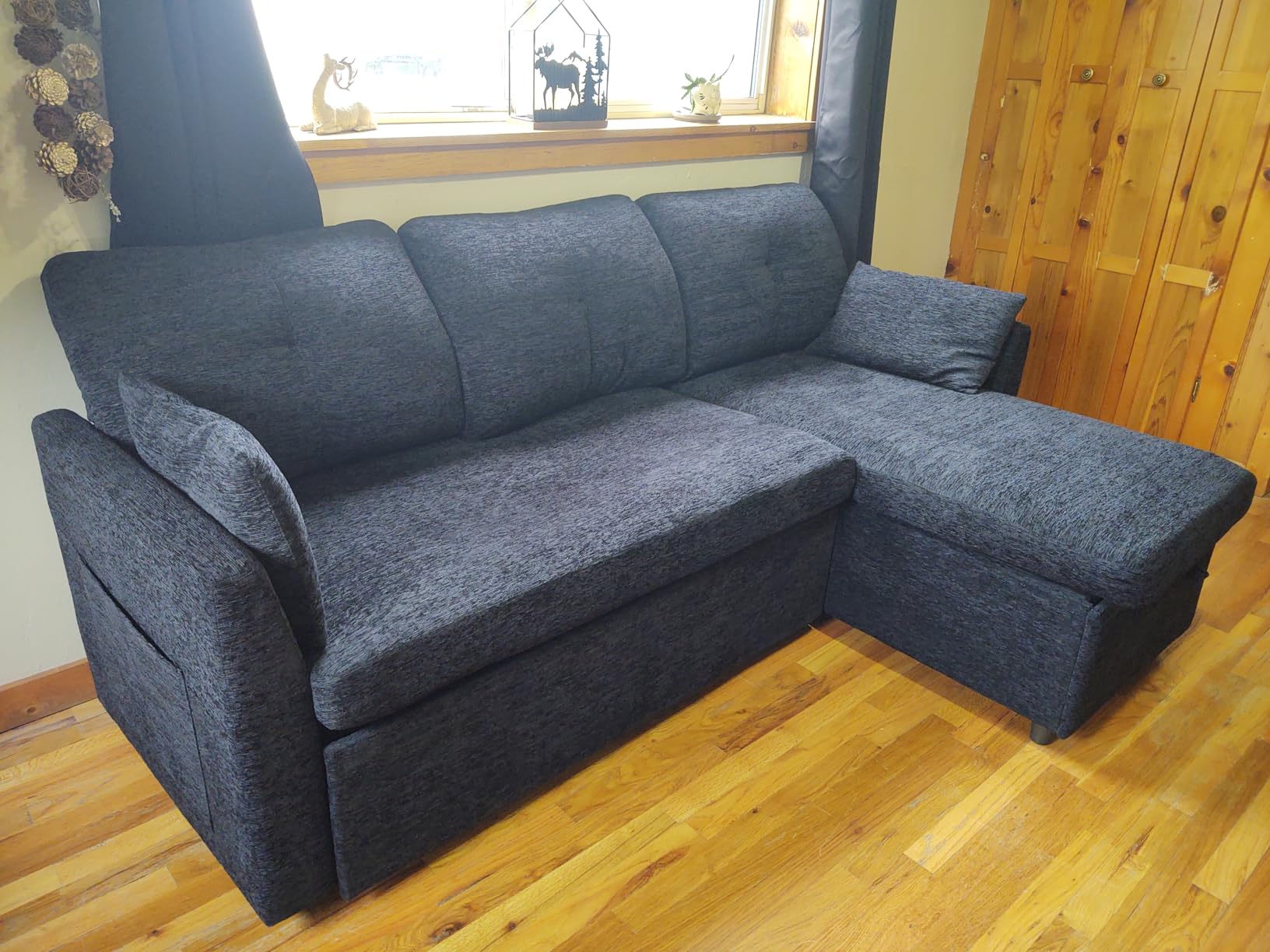 Huatean Home Oversized Sleeper Sofa Couch, Sectional Sofa Bed, Dark Grey customer photo 2