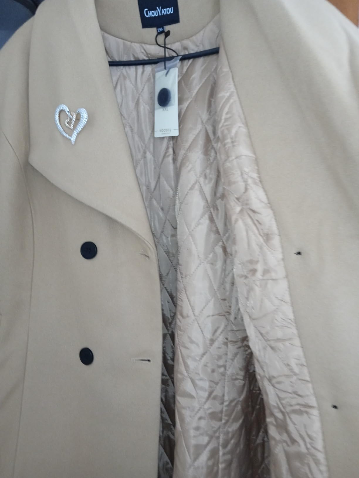 ebossy Women's Shawl Lapel Double Breasted Loose Wool Blend Winter Pea Coat customer photo 2