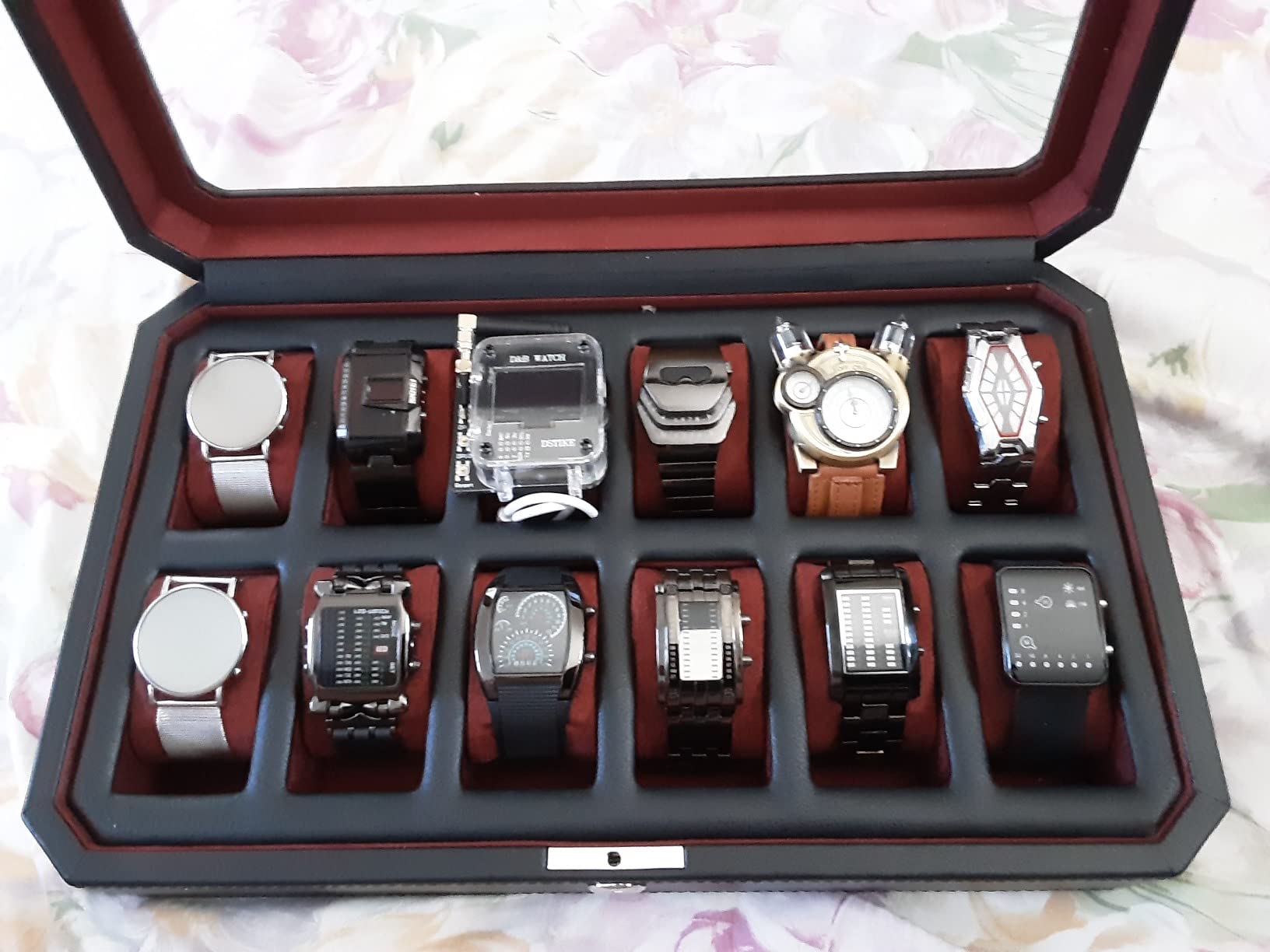 ROTHWELL 12 Slot Leather Watch Box - Luxury Watch Case Display Organizer, Microsuede Liner, Locking Mens Jewelry Watches Holder, Men's Storage Boxes Holder Large Glass Top (Tan/Brown) customer photo 2