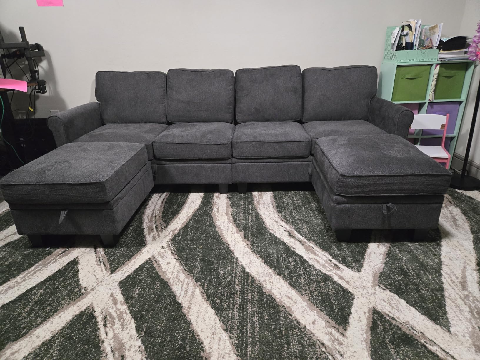 HONBAY Convertible Sectional Sofa with Storage U Shaped Sectional Couch with Reversible Chaise Small Sectional Couches for Living Room,Beige customer photo 2
