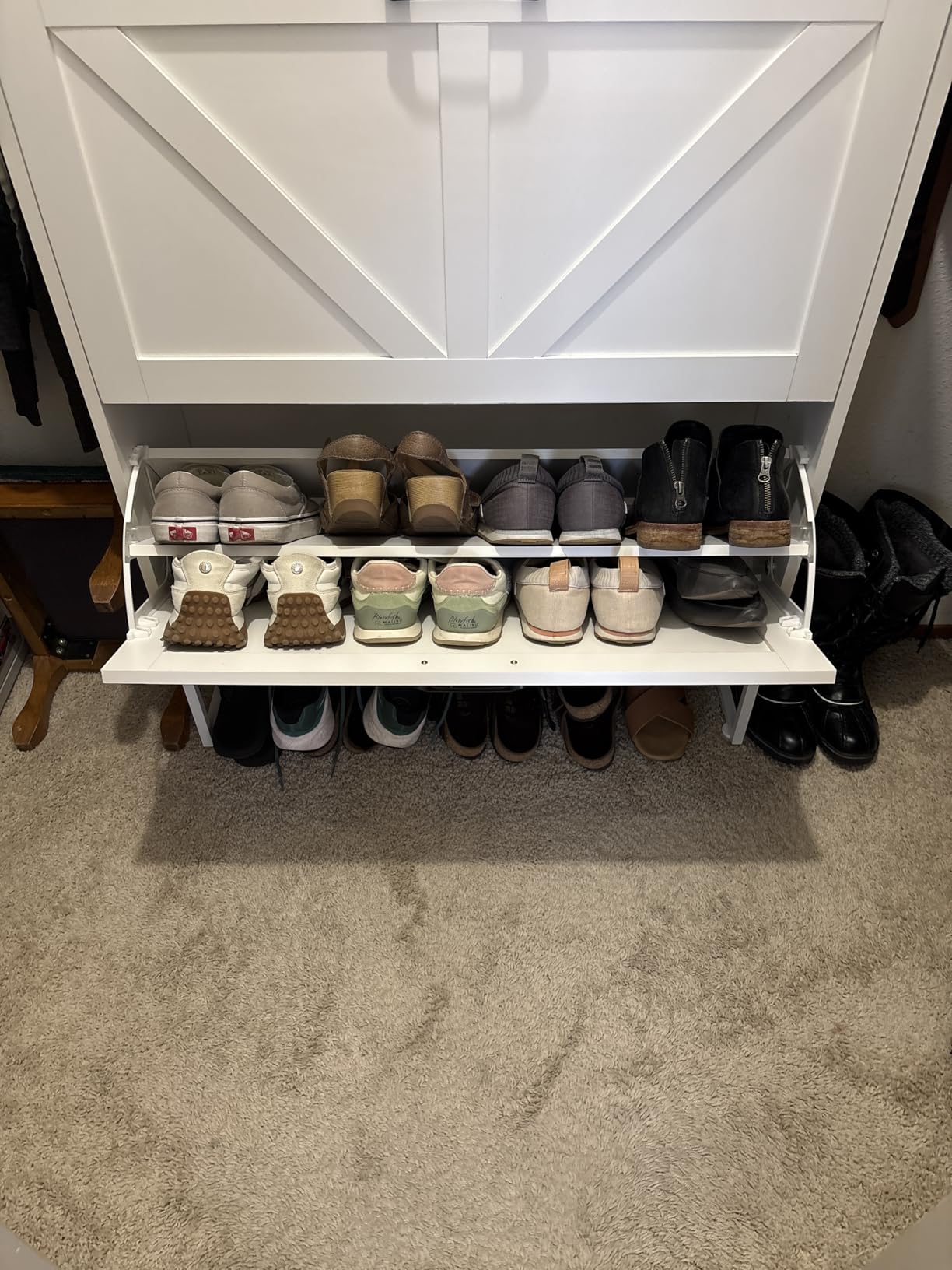 GRUSIGN Shoe Cabinet, Shoe Storage Cabinet with 2 Flip Drawers & Adjustable Shelf, Space-Saving Shoe Organizer – Holds 16+ Pairs, Narrow Shoe Cabinet Storage for Entryway/Hallway(White) customer photo 1