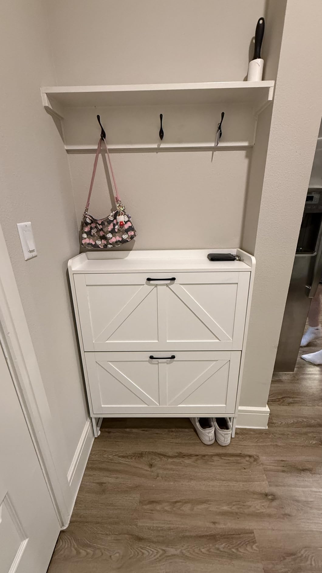GRUSIGN Shoe Cabinet, Shoe Storage Cabinet with 2 Flip Drawers & Adjustable Shelf, Space-Saving Shoe Organizer – Holds 16+ Pairs, Narrow Shoe Cabinet Storage for Entryway/Hallway(White) customer photo 2