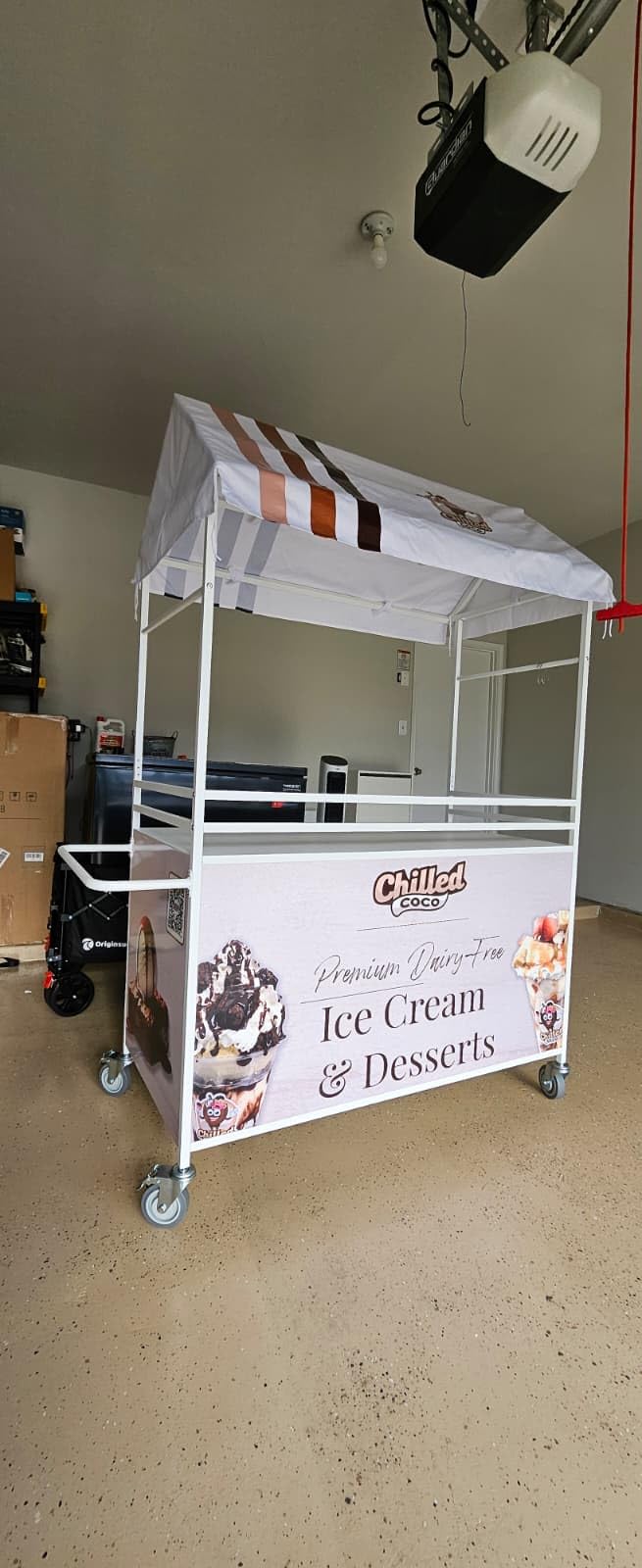 Portable Vendor Cart with Canopy, Mobile Food Display Stand with Lockable Wheels, Mobile Food Carts for Sale, Portable Food Display Stand for Market, Street Food & Events (White) customer photo 1
