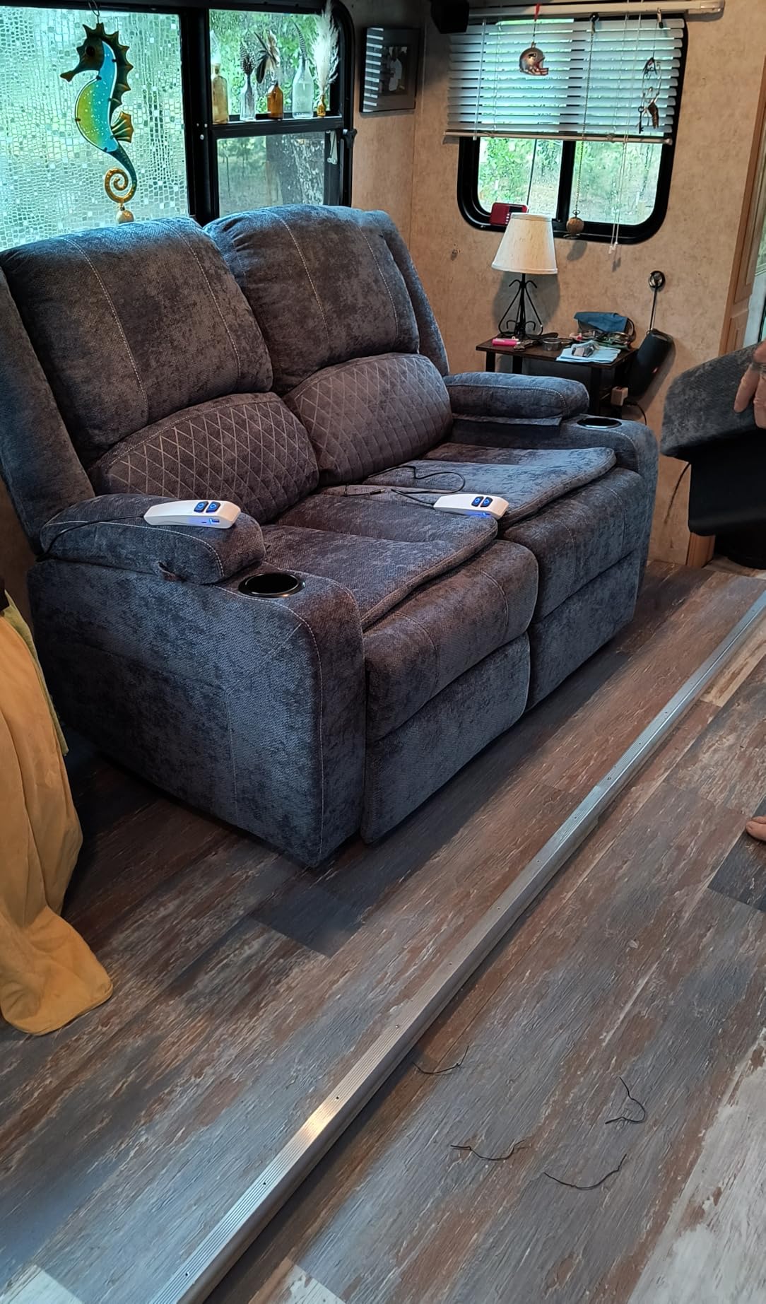 RV Loveseat Recliner Sofa, RV Reclining Loveseat Wall Hugger (Velvet,Grey) customer photo 1