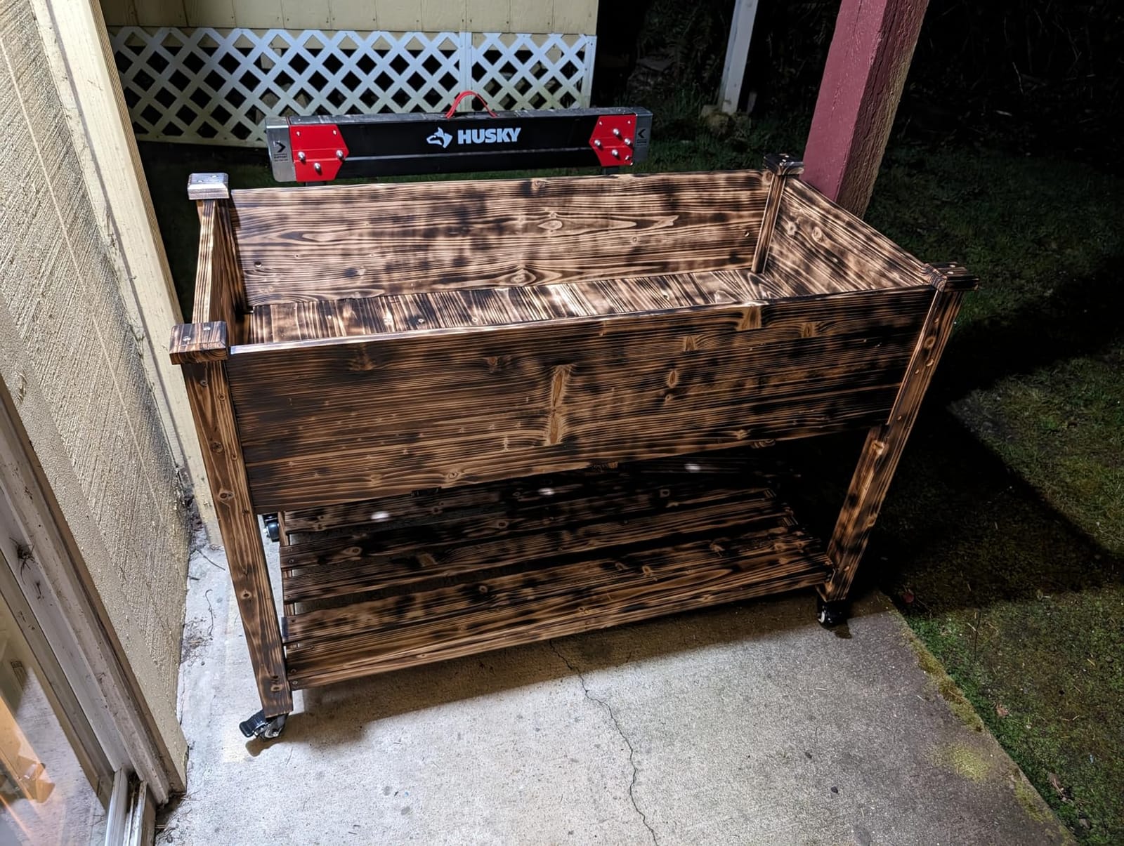 MUPATER 4x2FT Cedar Raised Garden Bed, Rolling Wood Planter Box with Four Wheels and Legs for Herbs and Vegetables, Elevated Garden Bed with Storage Shelf for Outdoor Indoor, Natural Wood customer photo 2