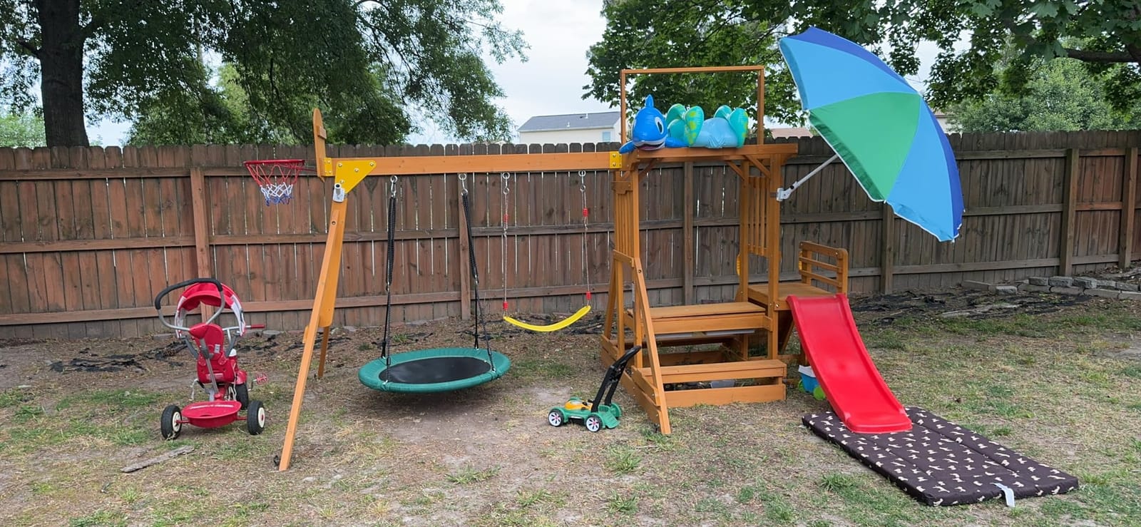 Wooden Swing Sets for Backyard with Monkey Bar, Outdoor Playset for Age 3-6 customer photo 2