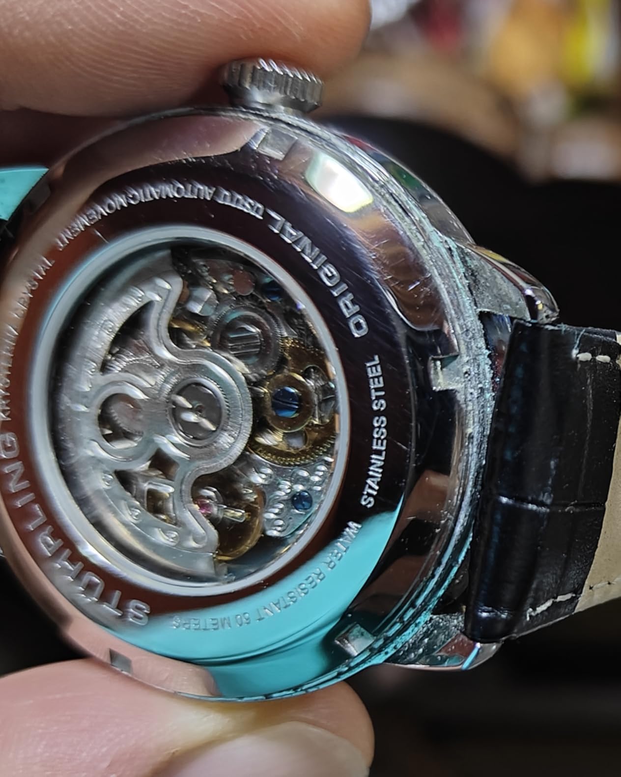 Stuhrling Original Mens Skeleton Automatic Dress Watch with Alligator Embossed Leather Strap Skeleton Dial customer photo 2