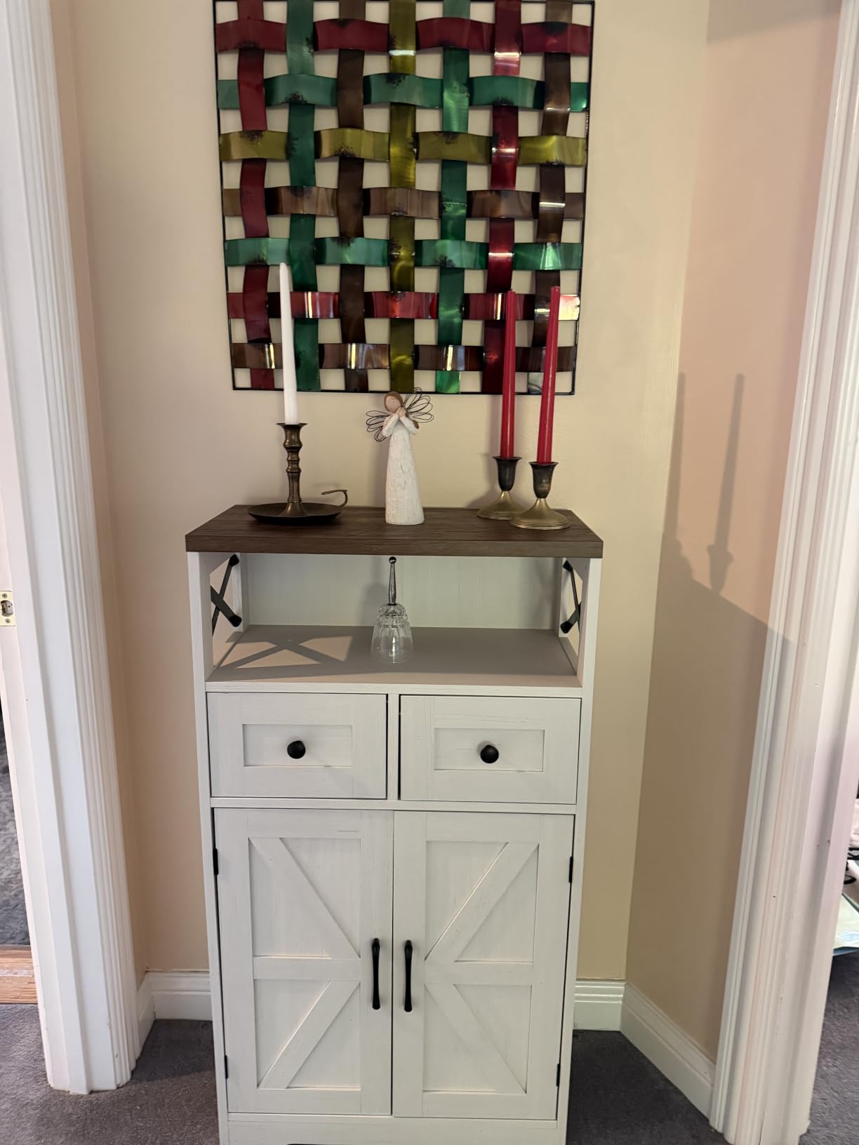 Farmhouse Storage Cabinet Set of 2, Small Kitchen Pantry Coffee Bar Cabinet customer photo 1